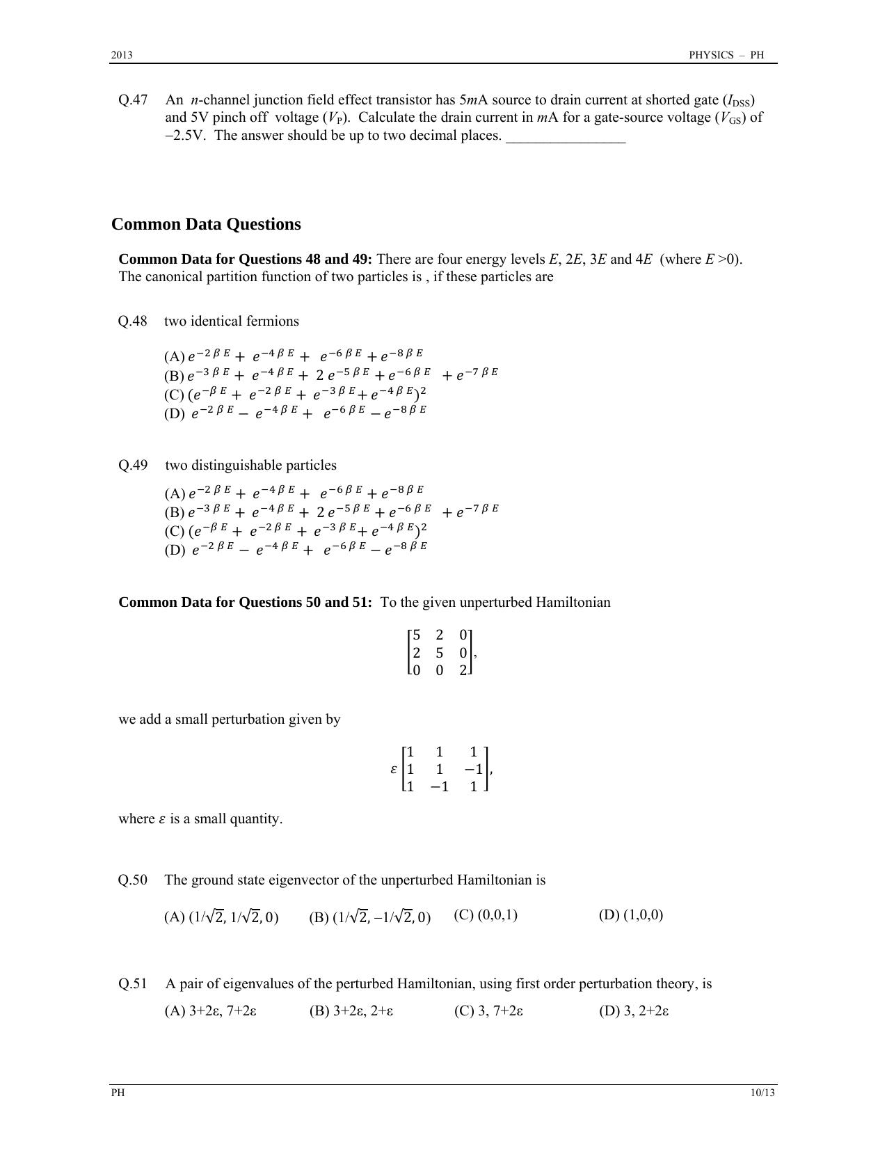 GATE 2013 Physics (PH) Question Paper with Answer Key - Page 10
