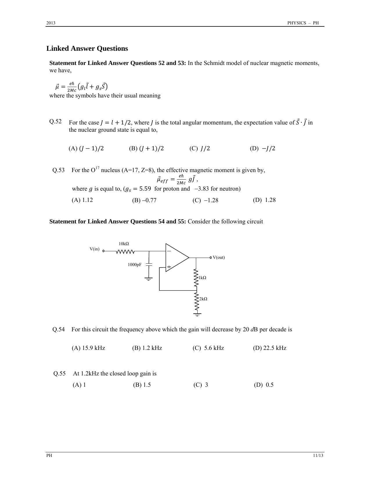 GATE 2013 Physics (PH) Question Paper with Answer Key - Page 11