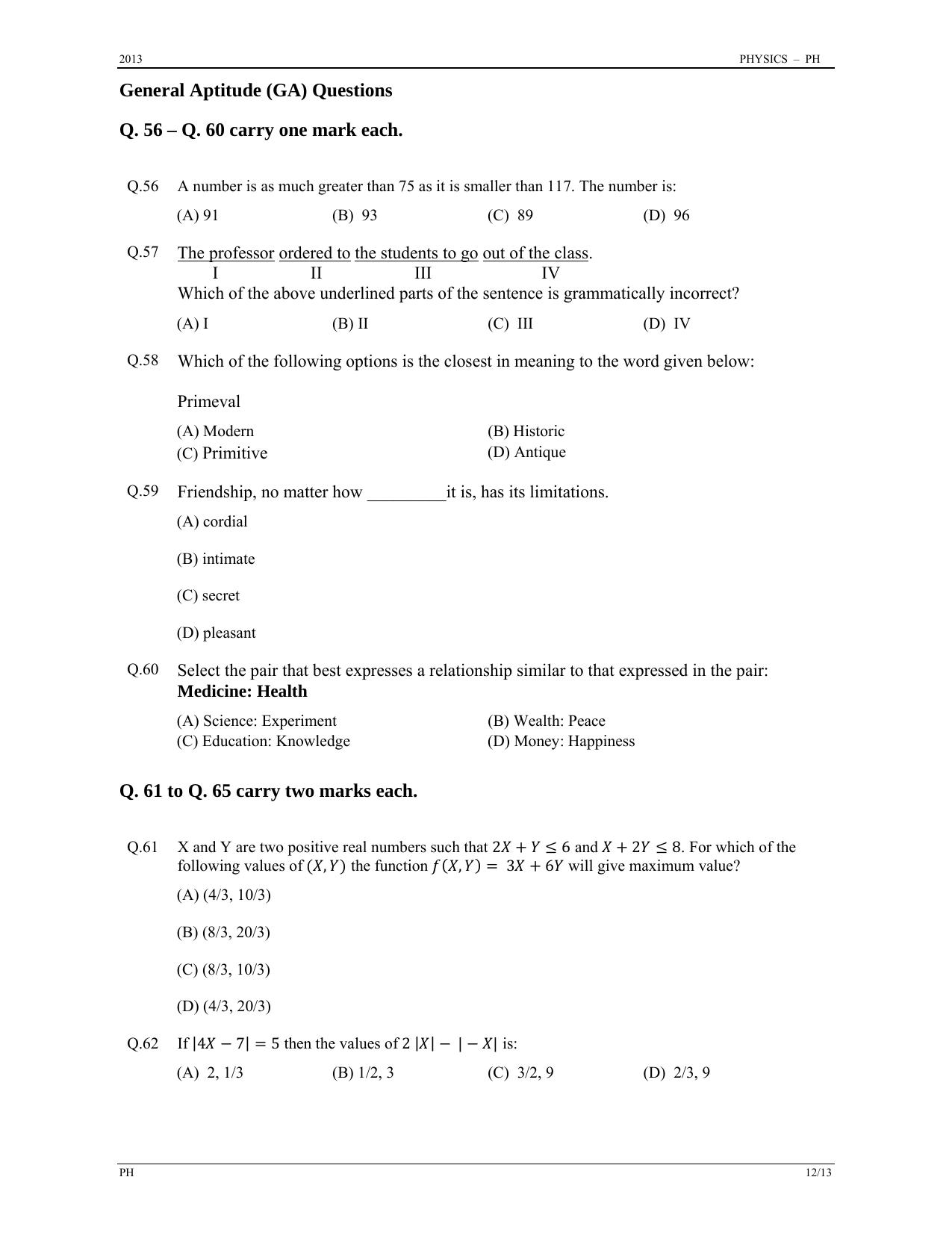 GATE 2013 Physics (PH) Question Paper with Answer Key - Page 12