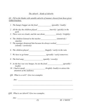 Worksheet for Class 4 English Assignment 134 Kinds of Adverbs