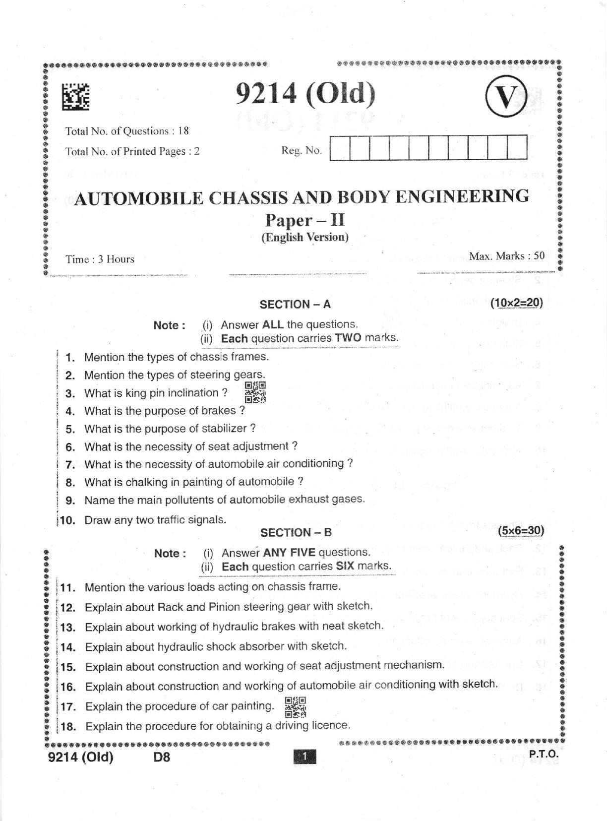 AP Intermediate 2nd Year Vocational Question Paper September-2021- Automobile_Chassis&Body_Engineering(OLD)-II - Page 1