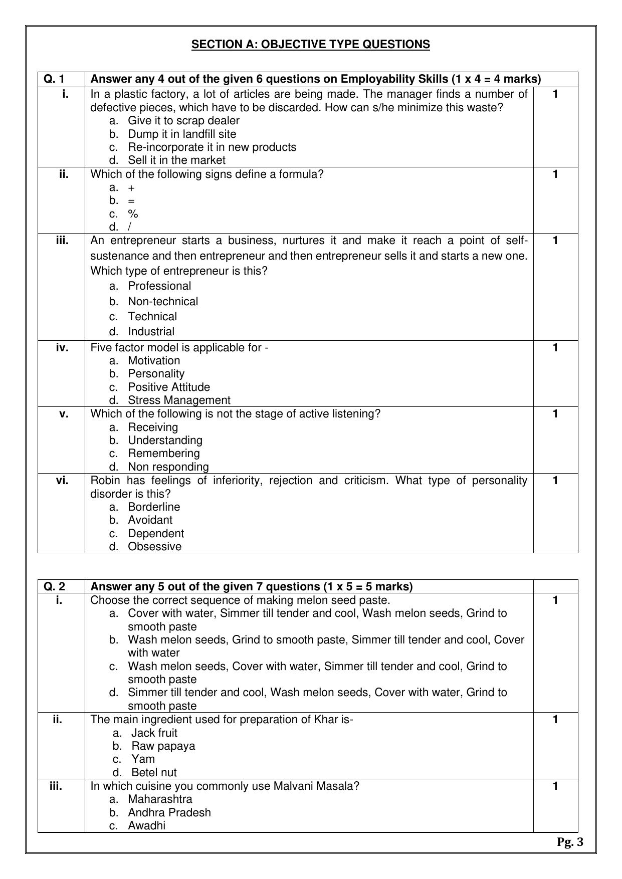 CBSE Class 12 (Skill Education) Food Production 2024 Sample Paper - Page 3