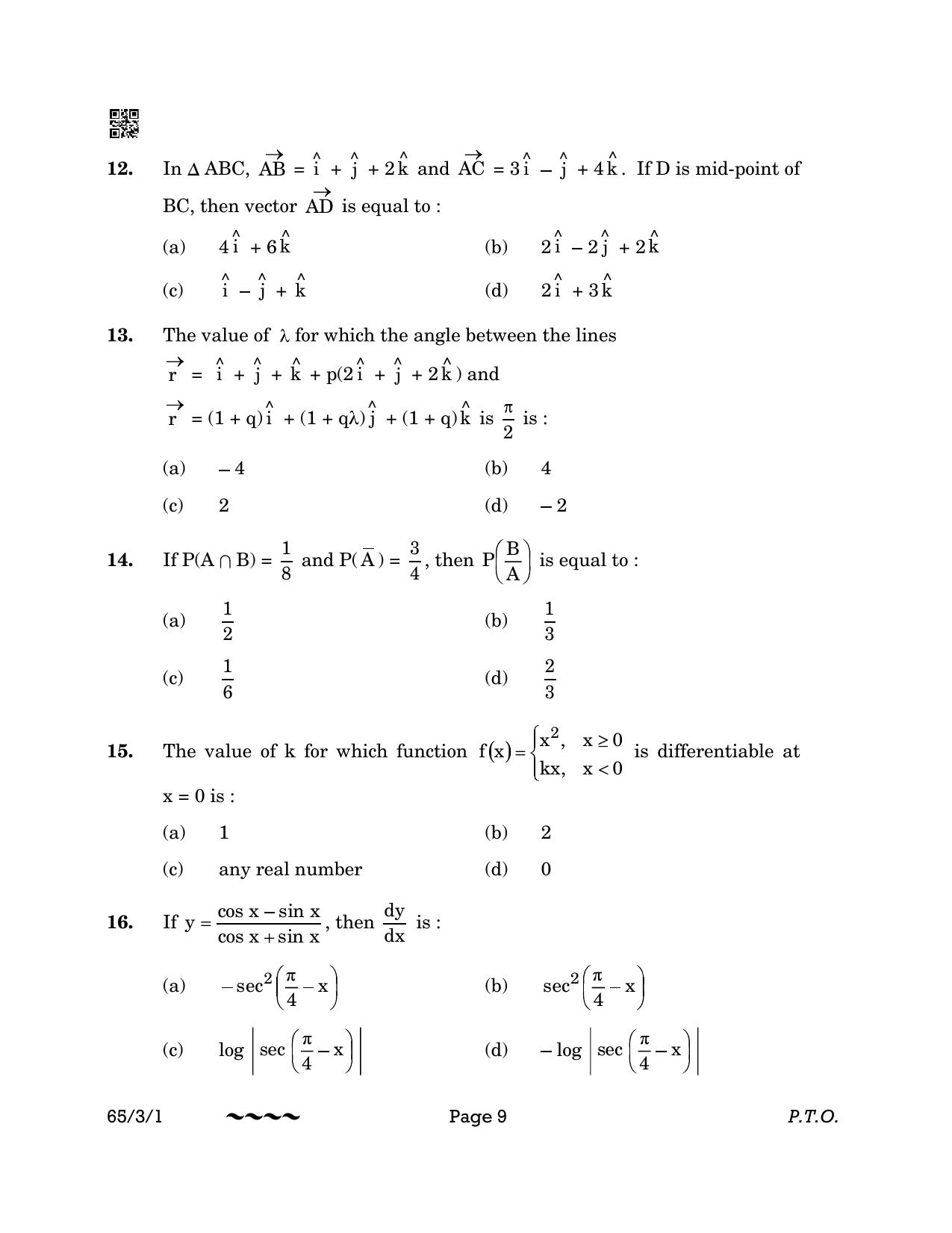 CBSE Class 12 65-3-1 MATHEMATICS 2023 Question Paper - Page 9