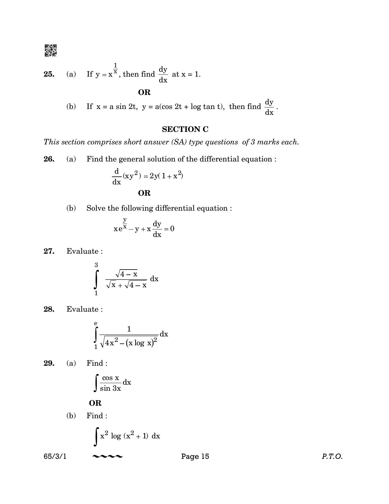 CBSE Class 12 65-3-1 MATHEMATICS 2023 Question Paper - Page 15