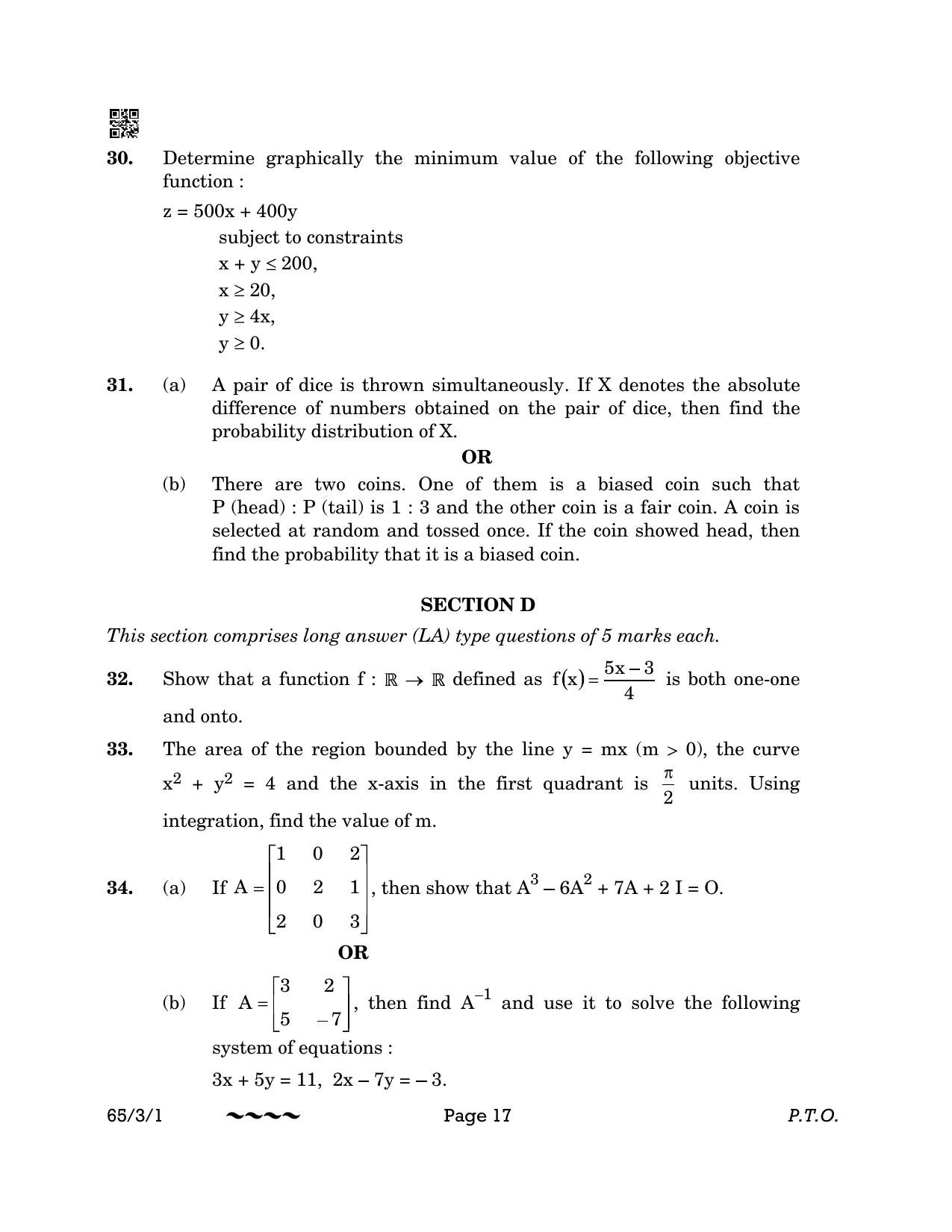 CBSE Class 12 65-3-1 MATHEMATICS 2023 Question Paper - Page 17