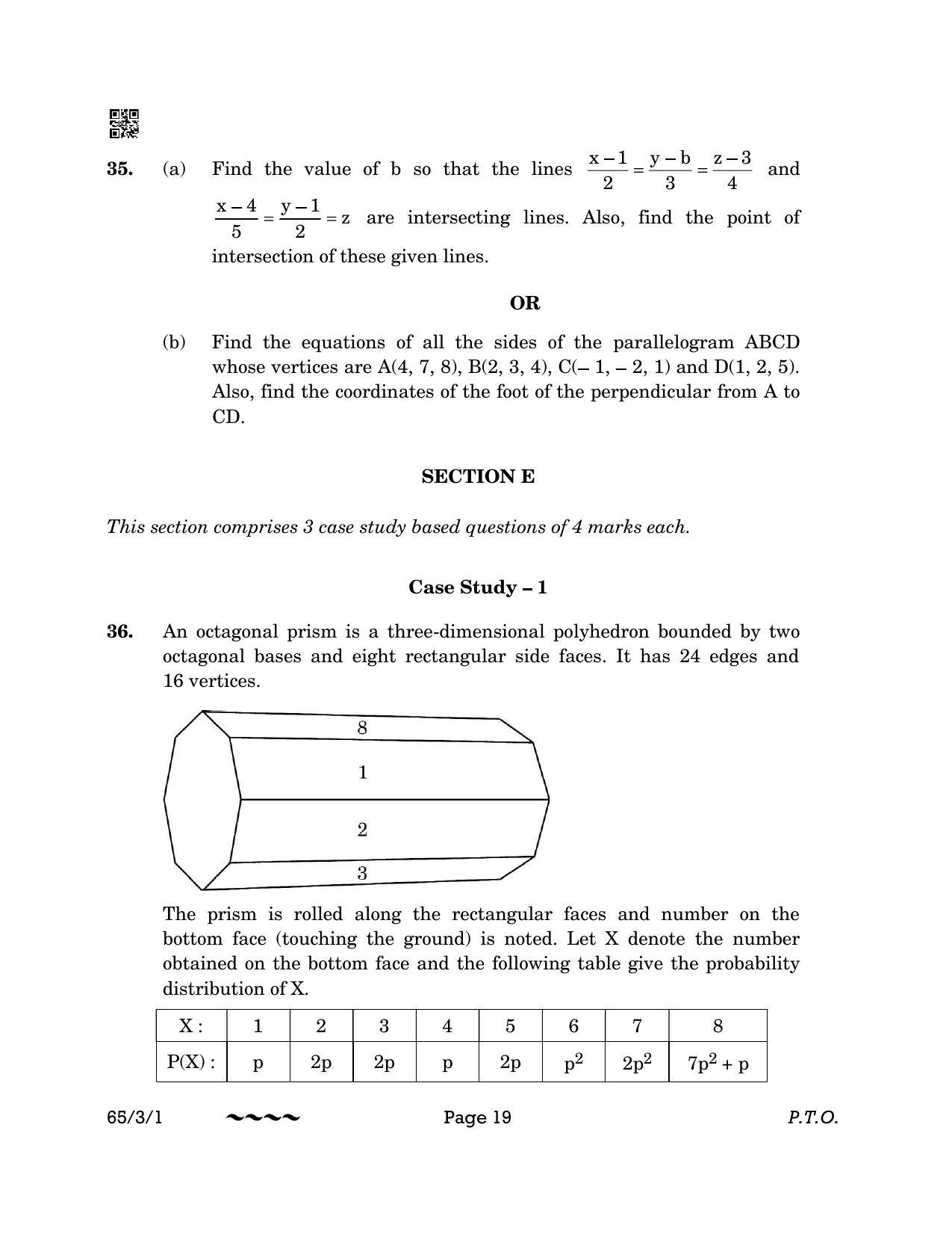 CBSE Class 12 65-3-1 MATHEMATICS 2023 Question Paper - Page 19