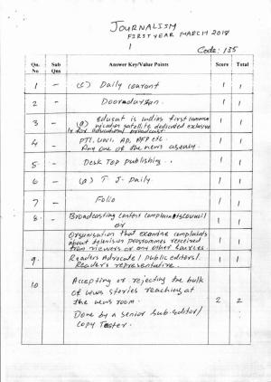 Kerala Plus One 2018 Journalism Answer Key