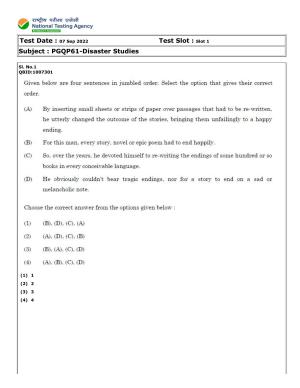 CUET (PG) 2022: PGQP-61 Disaster Studies (07-09-2022) Question Paper