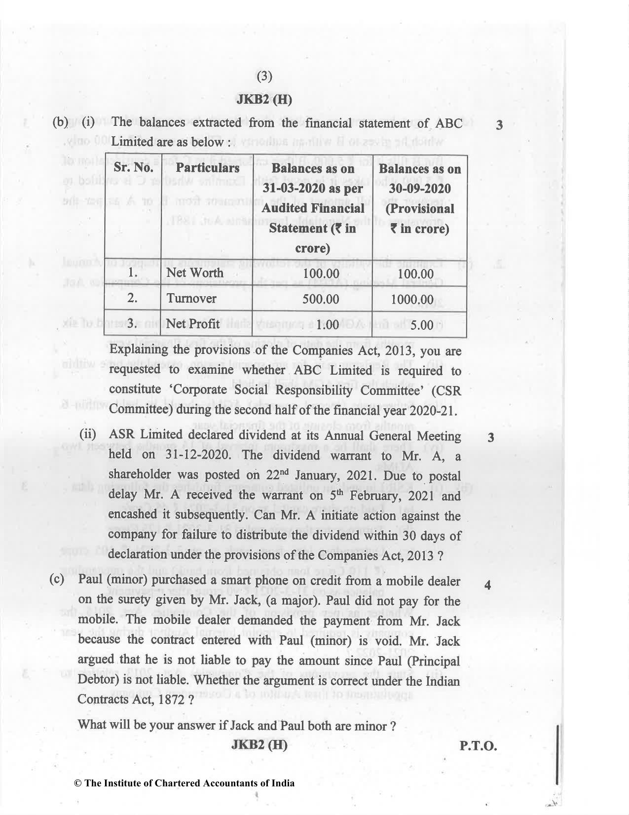 CA Inter Jul 2021 Question Paper - Paper 2 – Corporate and Other Laws - Page 3