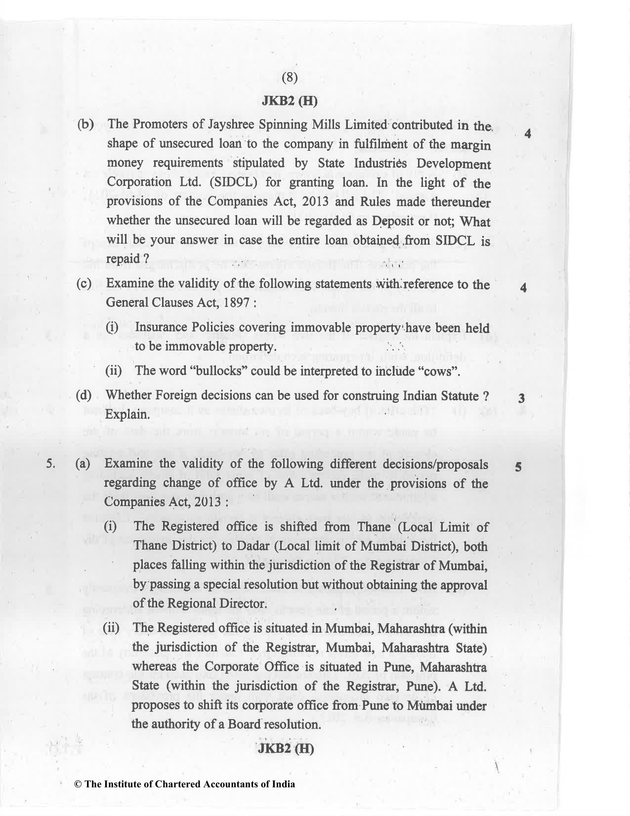 CA Inter Jul 2021 Question Paper - Paper 2 – Corporate and Other Laws - Page 8