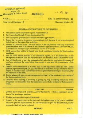 CA Inter Jul 2021 Question Paper - Paper 2 – Corporate and Other Laws