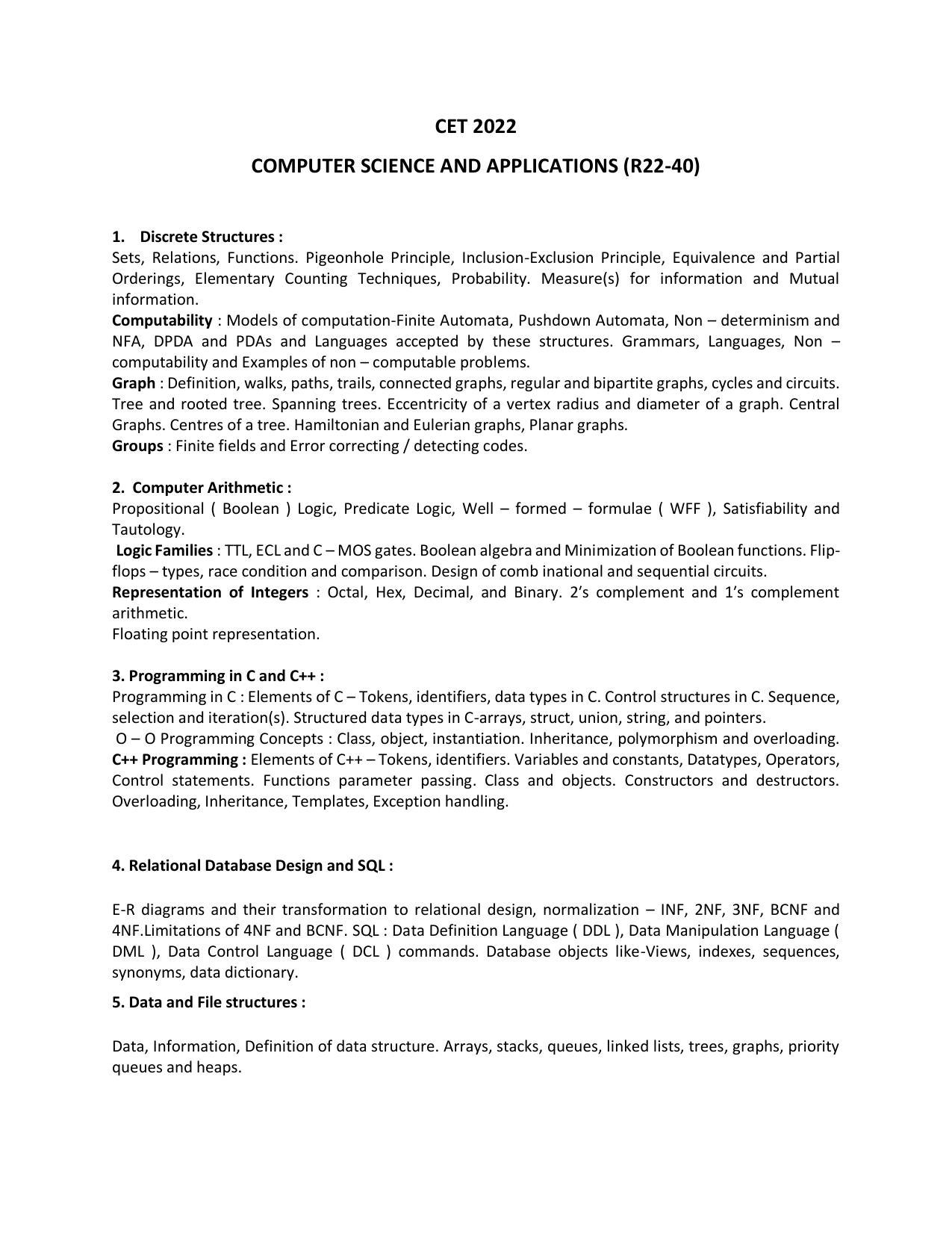 AP RCET Computer Science & Applications Syllabus - Page 1