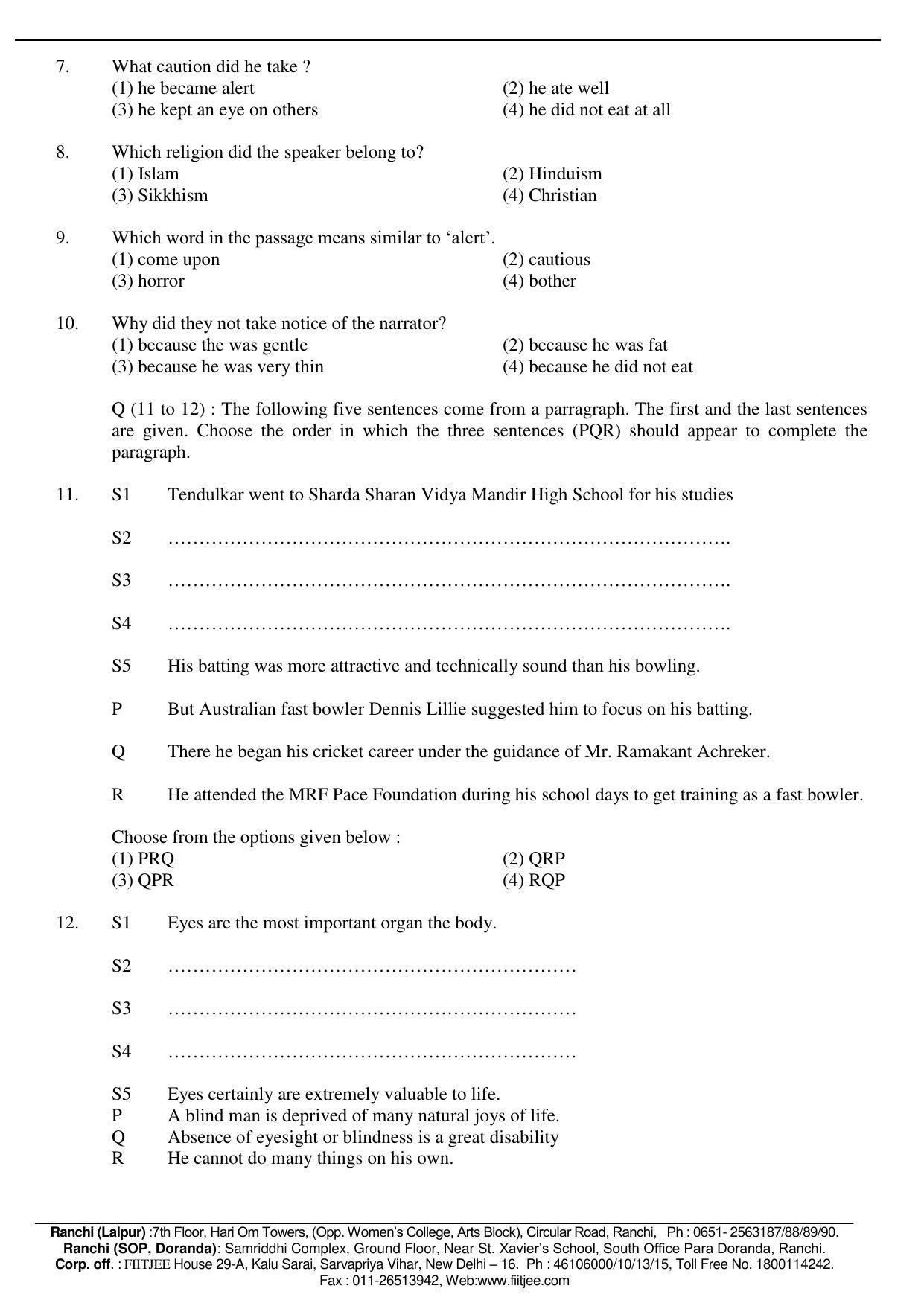 Jharkhand (JAC) NTSE 2016-17 (MAT & SAT) Question Paper - Page 12