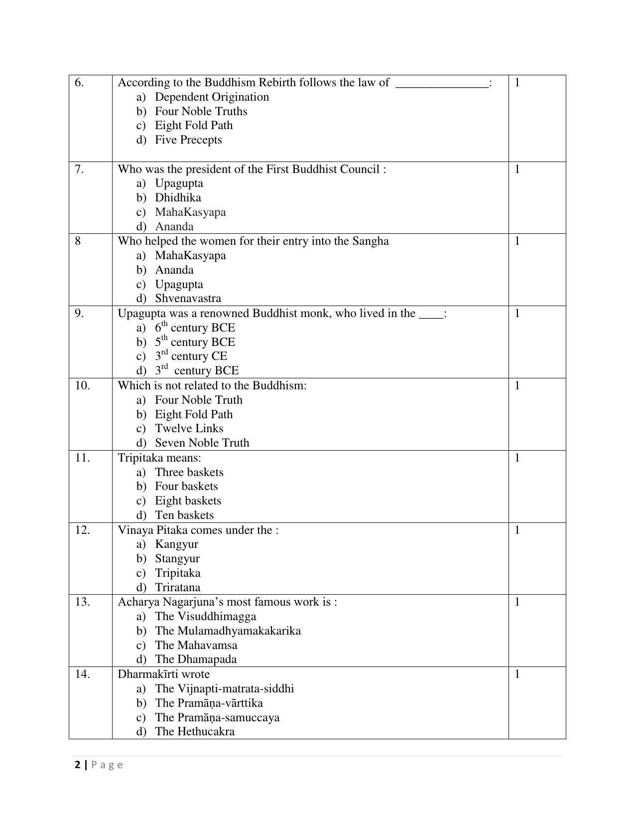 JKBOSE Class 12 Buddhist Studies Model Question Paper 2023 - Page 2