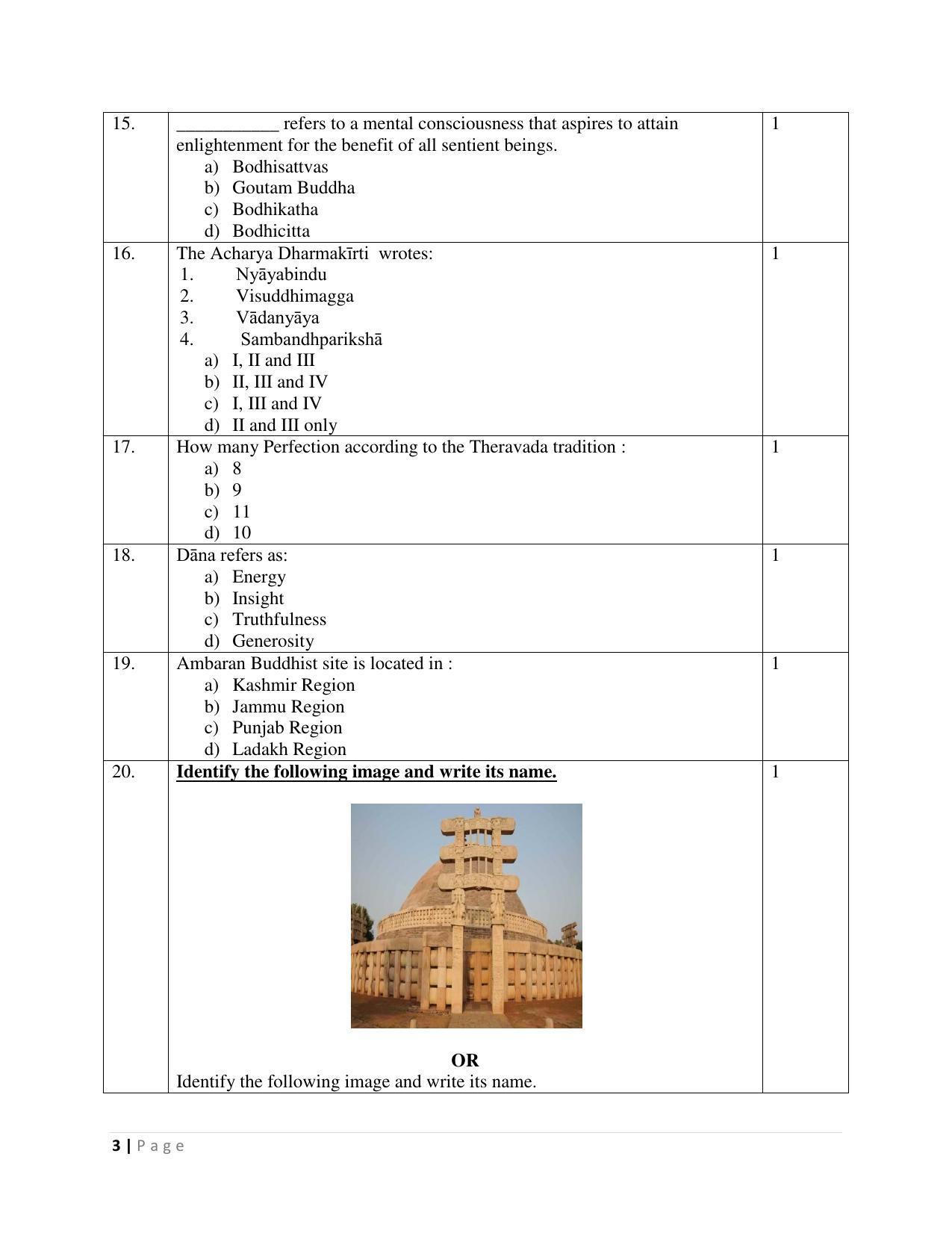 JKBOSE Class 12 Buddhist Studies Model Question Paper 2023 - Page 3