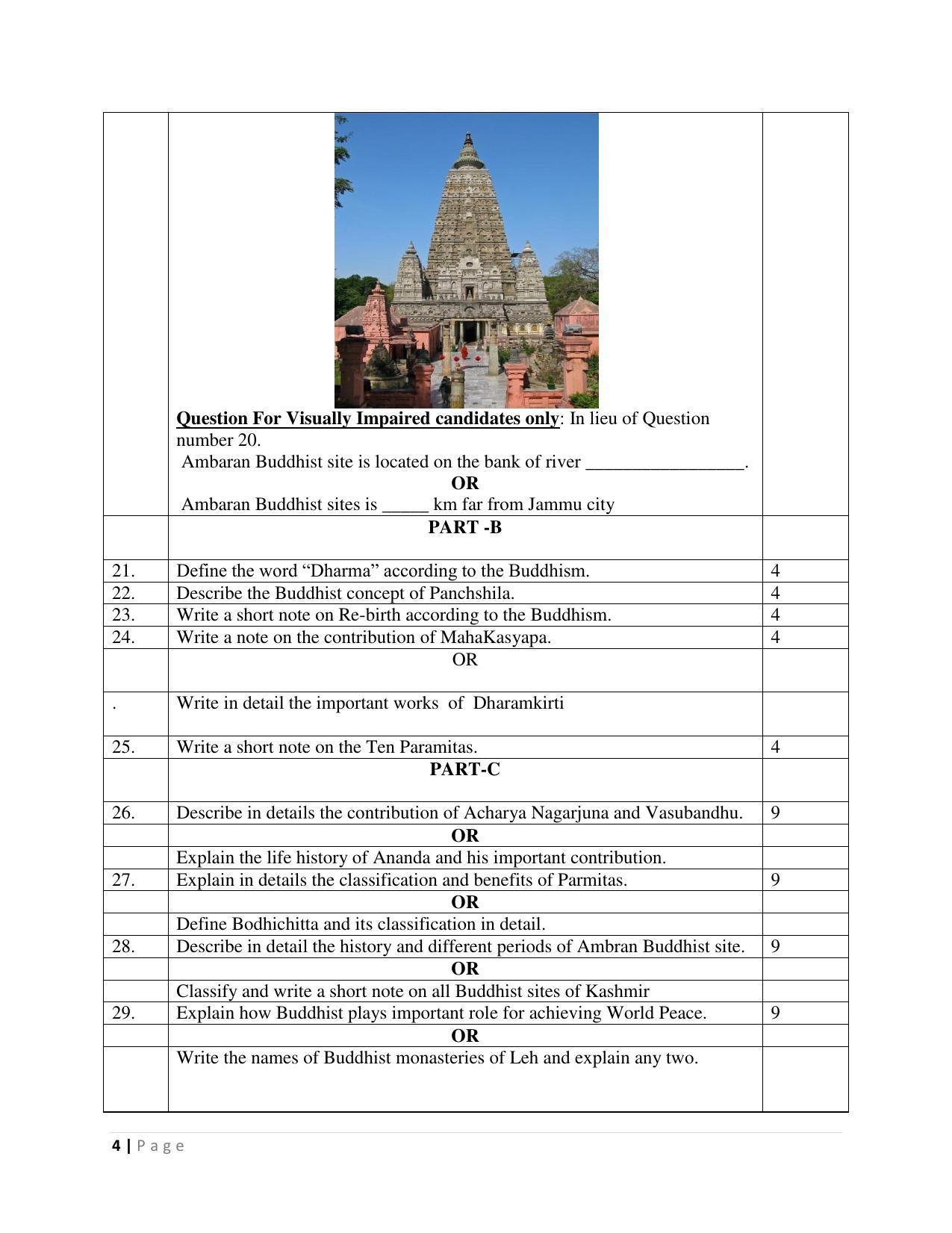 JKBOSE Class 12 Buddhist Studies Model Question Paper 2023 - Page 4