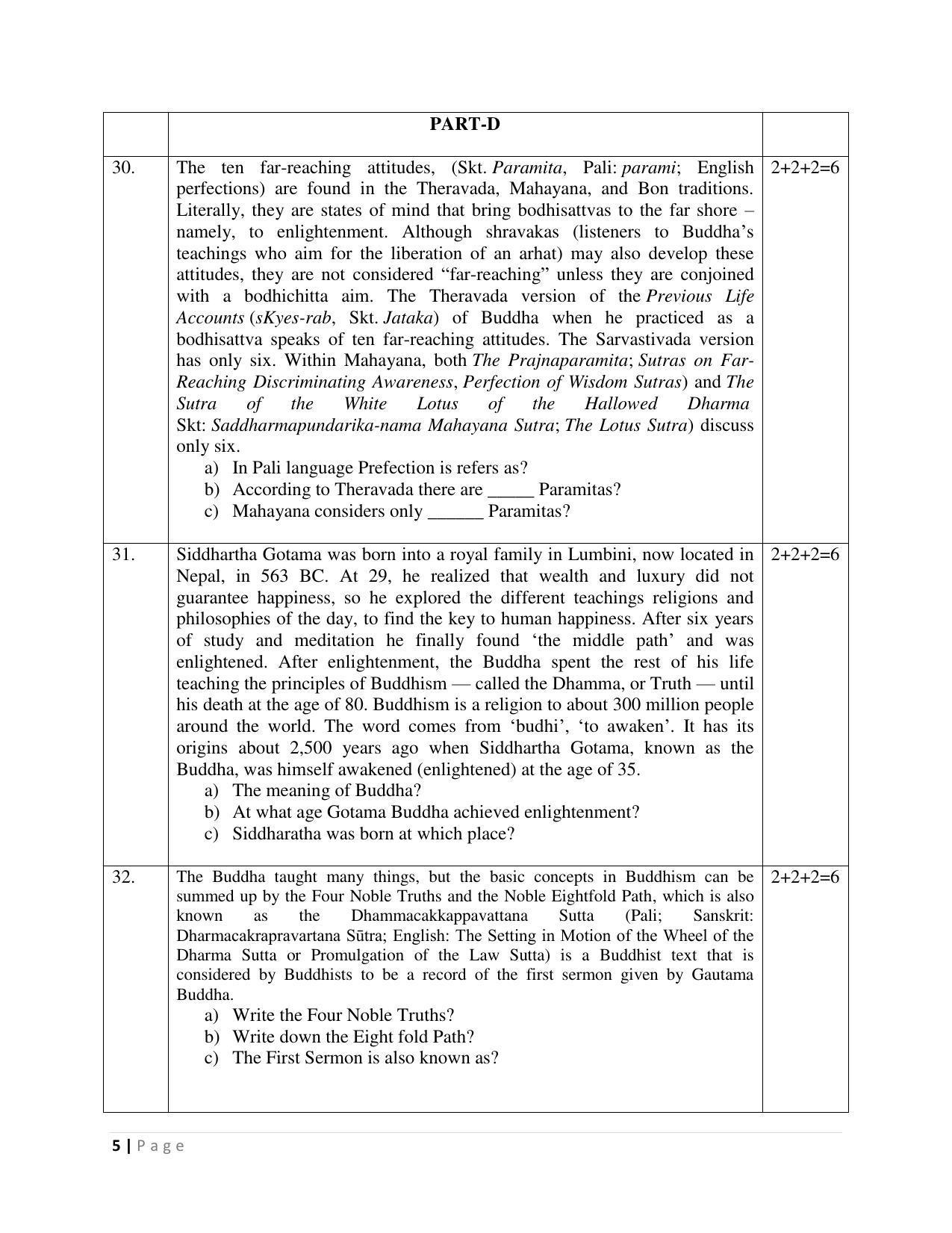 JKBOSE Class 12 Buddhist Studies Model Question Paper 2023 - Page 5