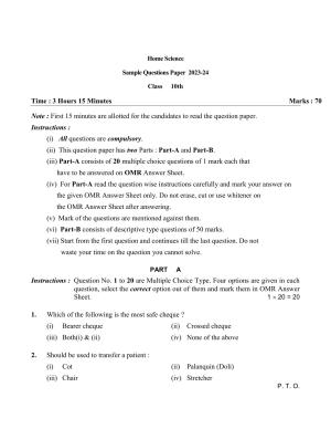 UP Board Class 10 Home science Model Papers 2024