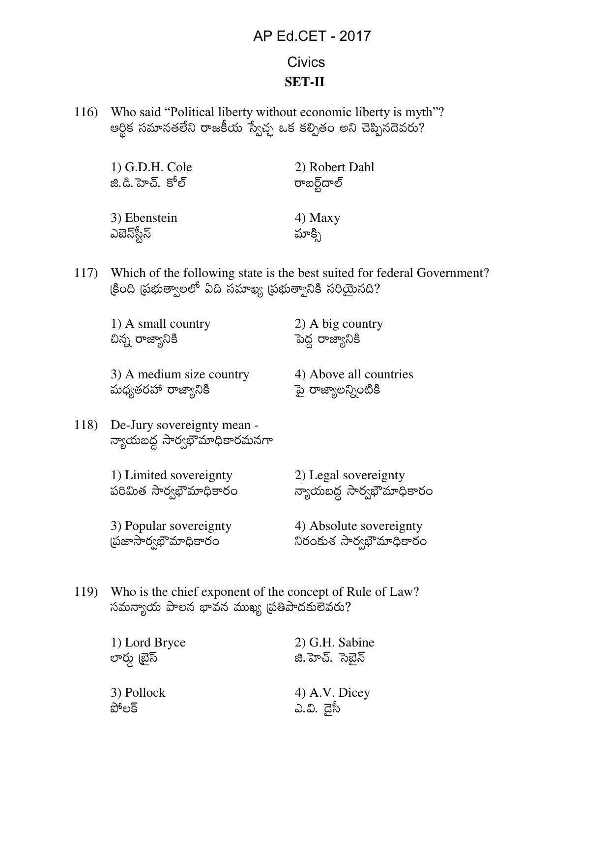 AP EDCET 2017 Civics Question Paper - Page 1