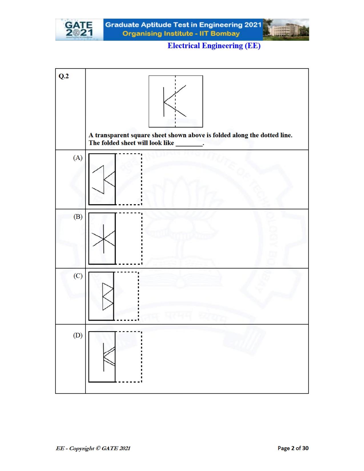 GATE 2021 Electrical Engineering	(EE) Question Paper - Page 2