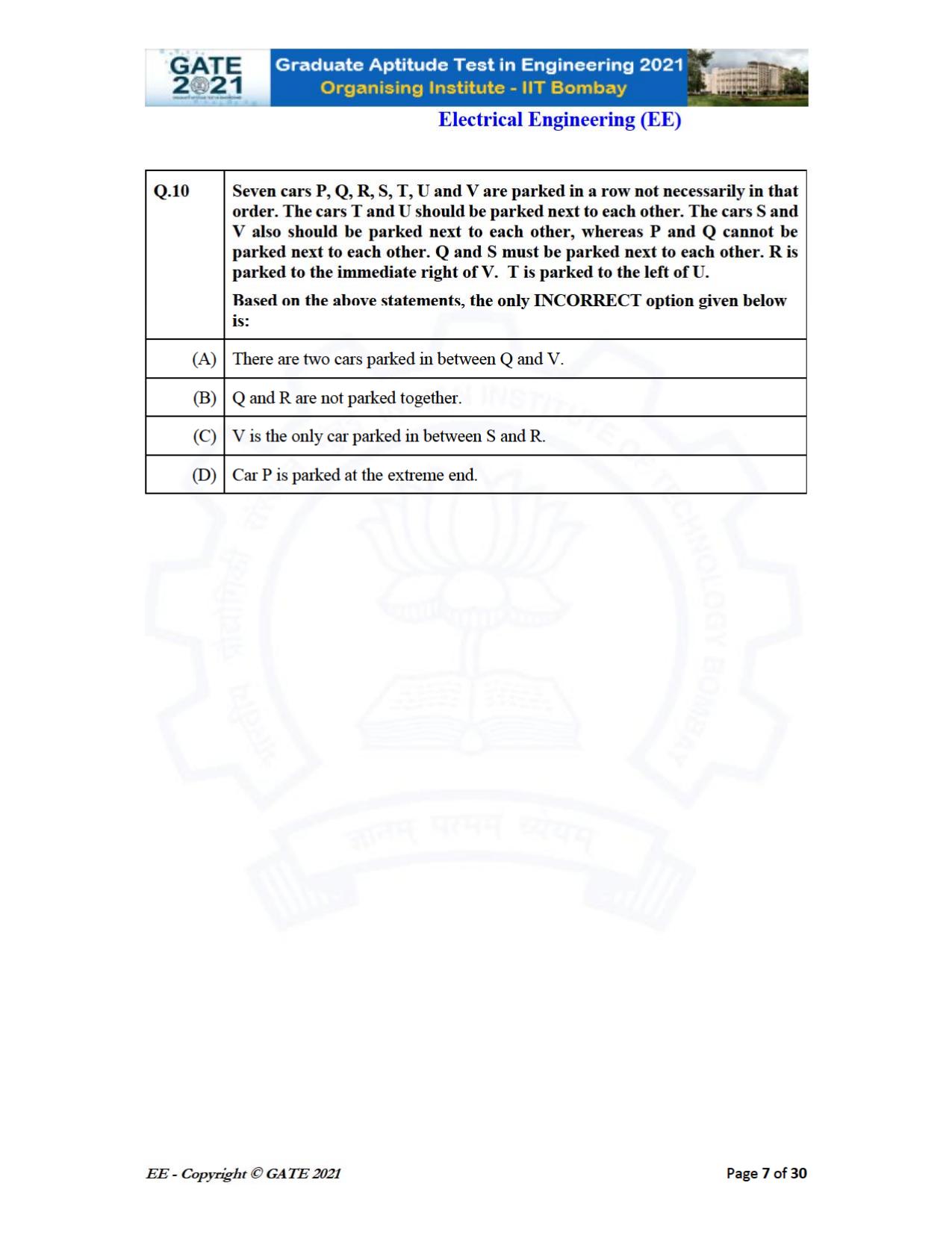 GATE 2021 Electrical Engineering	(EE) Question Paper - Page 7