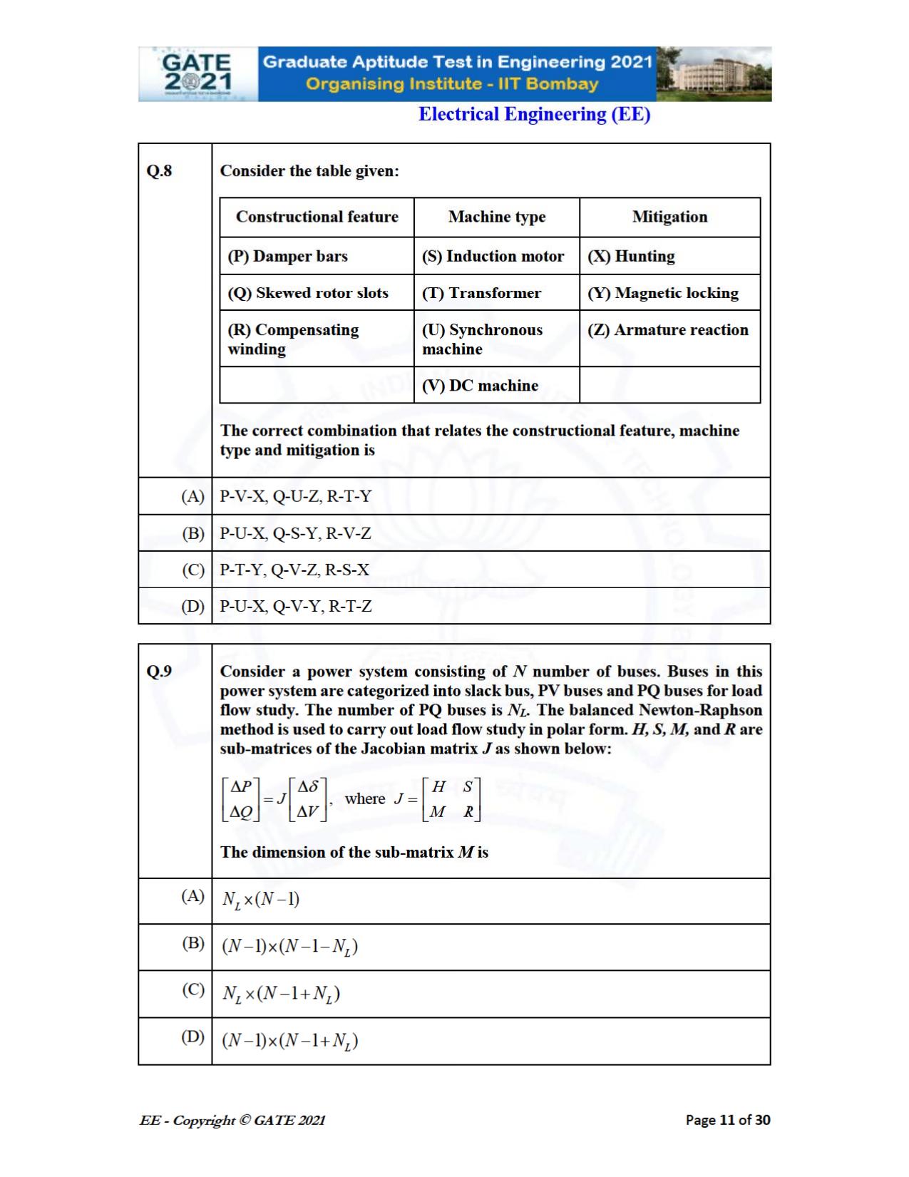 GATE 2021 Electrical Engineering	(EE) Question Paper - Page 11