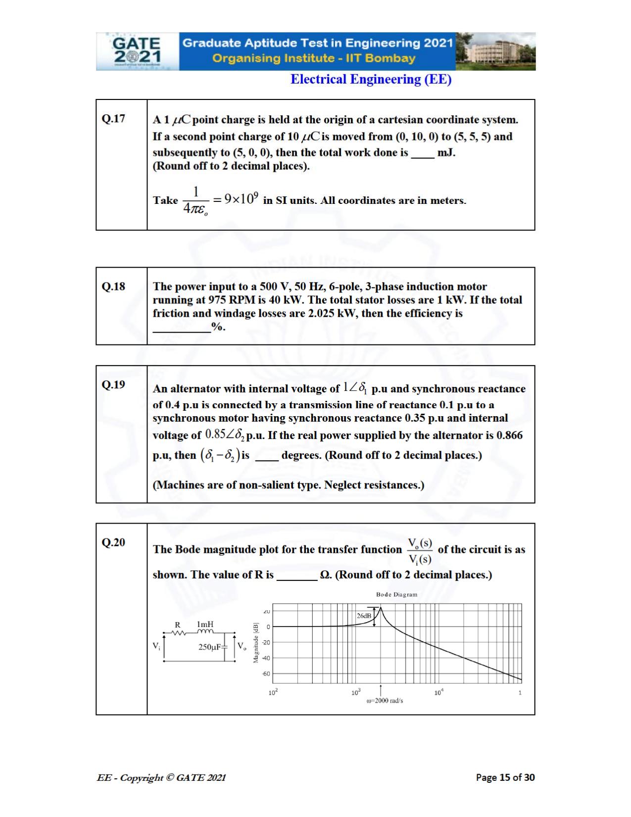 GATE 2021 Electrical Engineering	(EE) Question Paper - Page 15