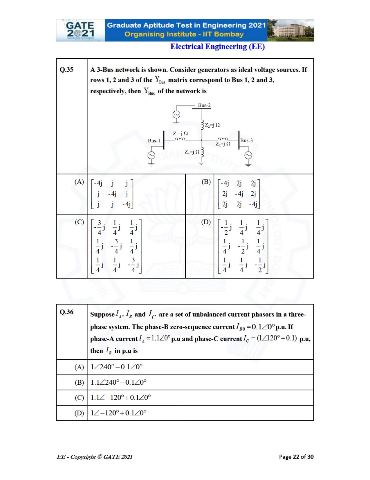 GATE 2021 Electrical Engineering	(EE) Question Paper - Page 22