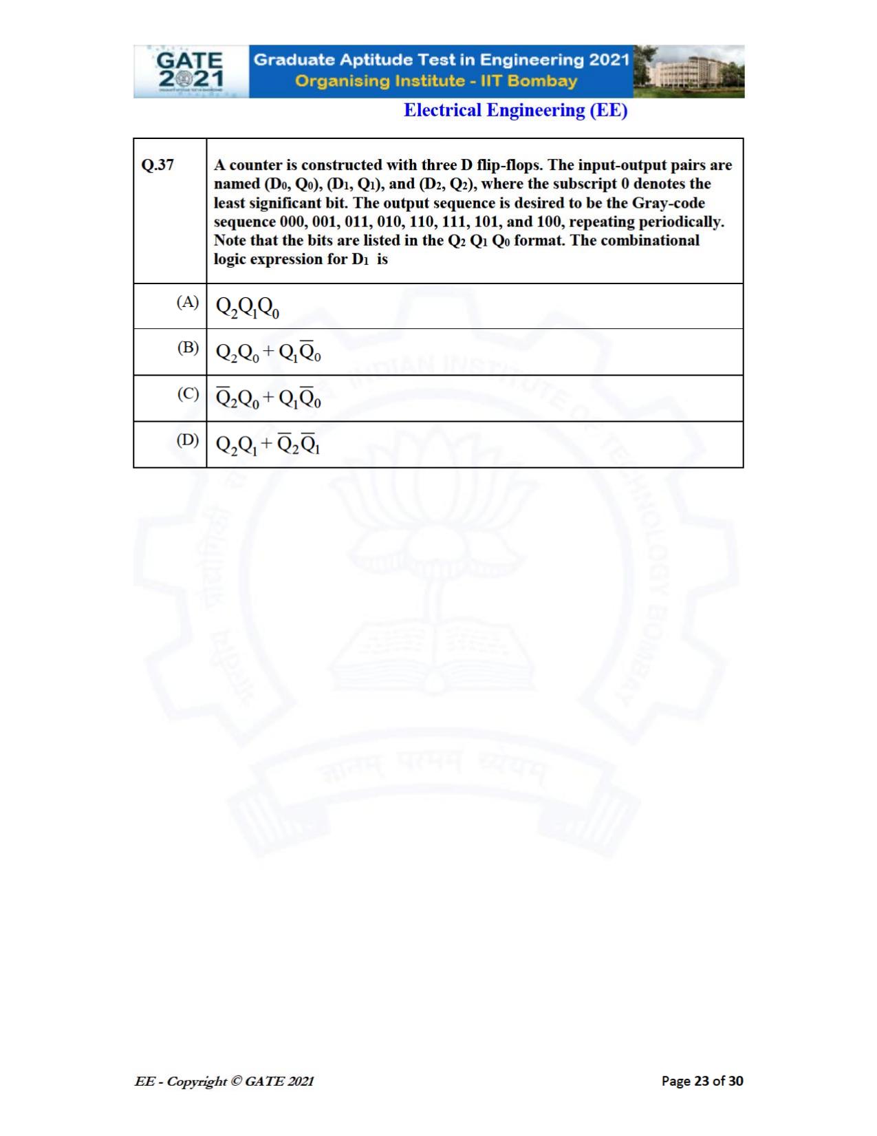 GATE 2021 Electrical Engineering	(EE) Question Paper - Page 23