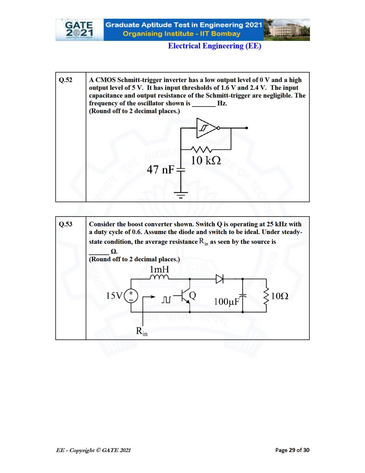GATE 2021 Electrical Engineering	(EE) Question Paper - Page 29