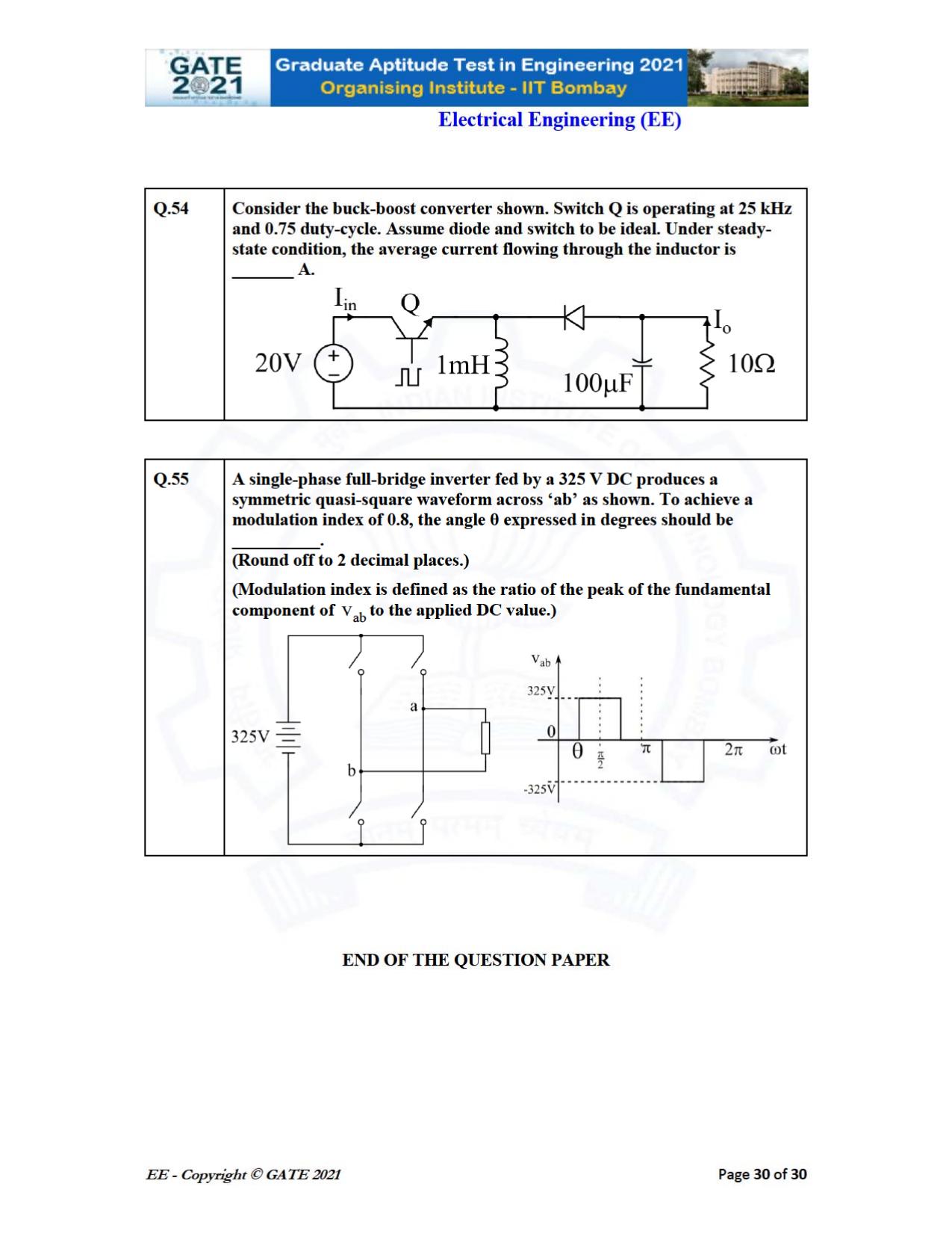 GATE 2021 Electrical Engineering	(EE) Question Paper - Page 30