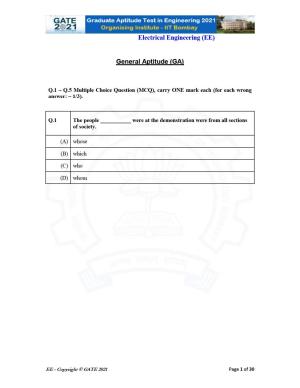 GATE 2021 Electrical Engineering	(EE) Question Paper