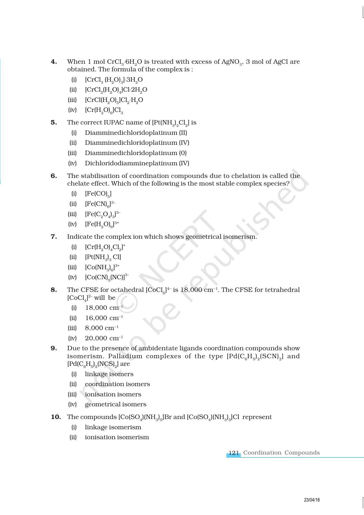 NCERT Exemplar Book for Class 12 Chemistry: Chapter 9 Coordination Compounds - Page 2