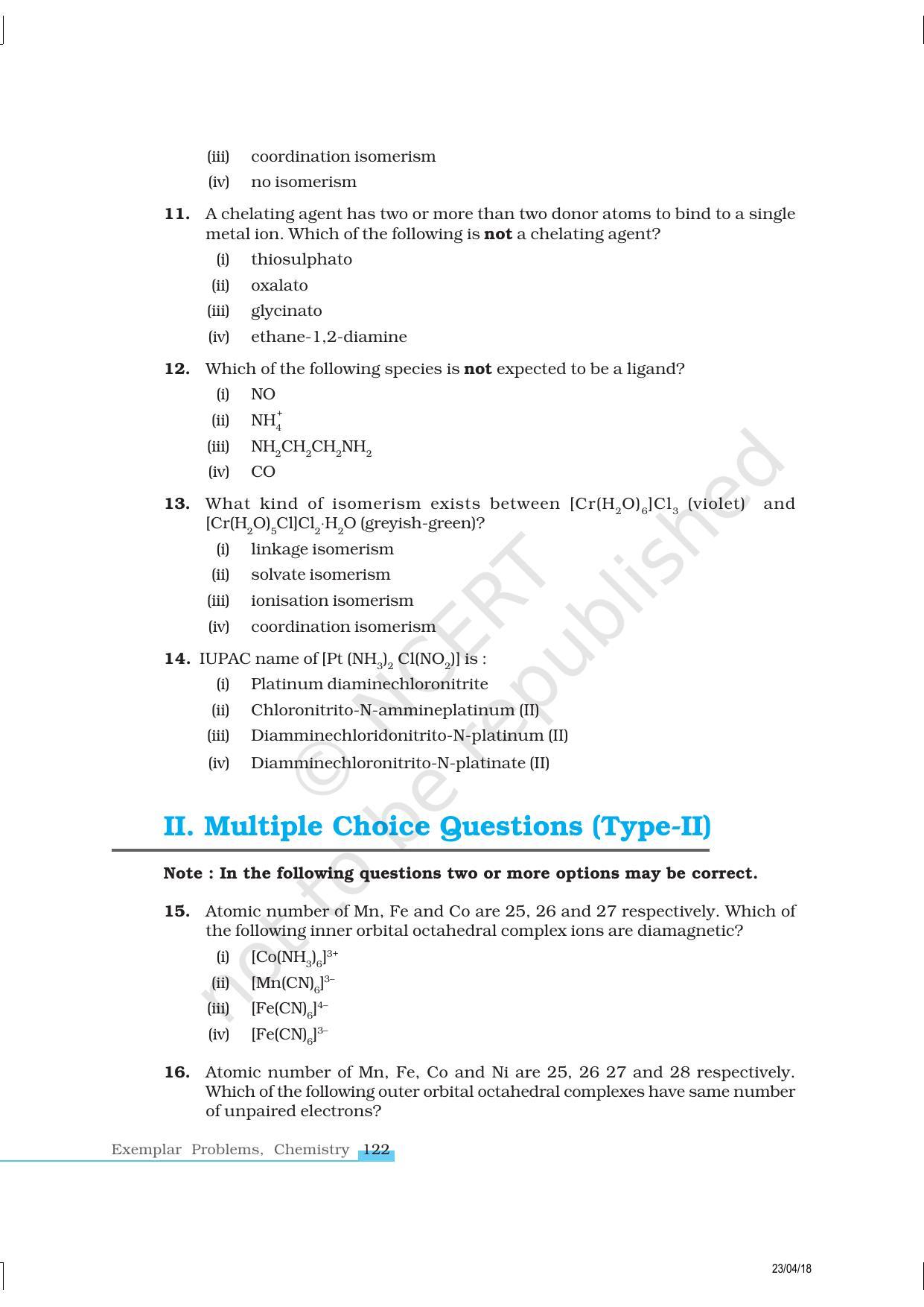 NCERT Exemplar Book for Class 12 Chemistry: Chapter 9 Coordination Compounds - Page 3