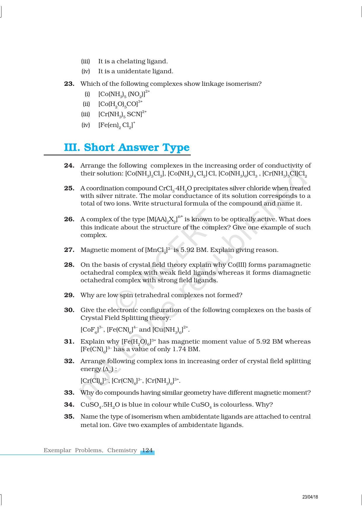 NCERT Exemplar Book for Class 12 Chemistry: Chapter 9 Coordination Compounds - Page 5