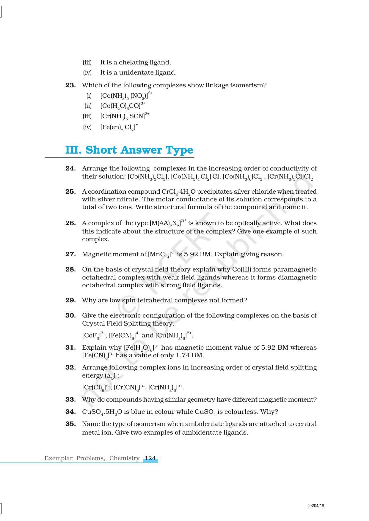 NCERT Exemplar Book for Class 12 Chemistry: Chapter 9 Coordination Compounds - Page 5
