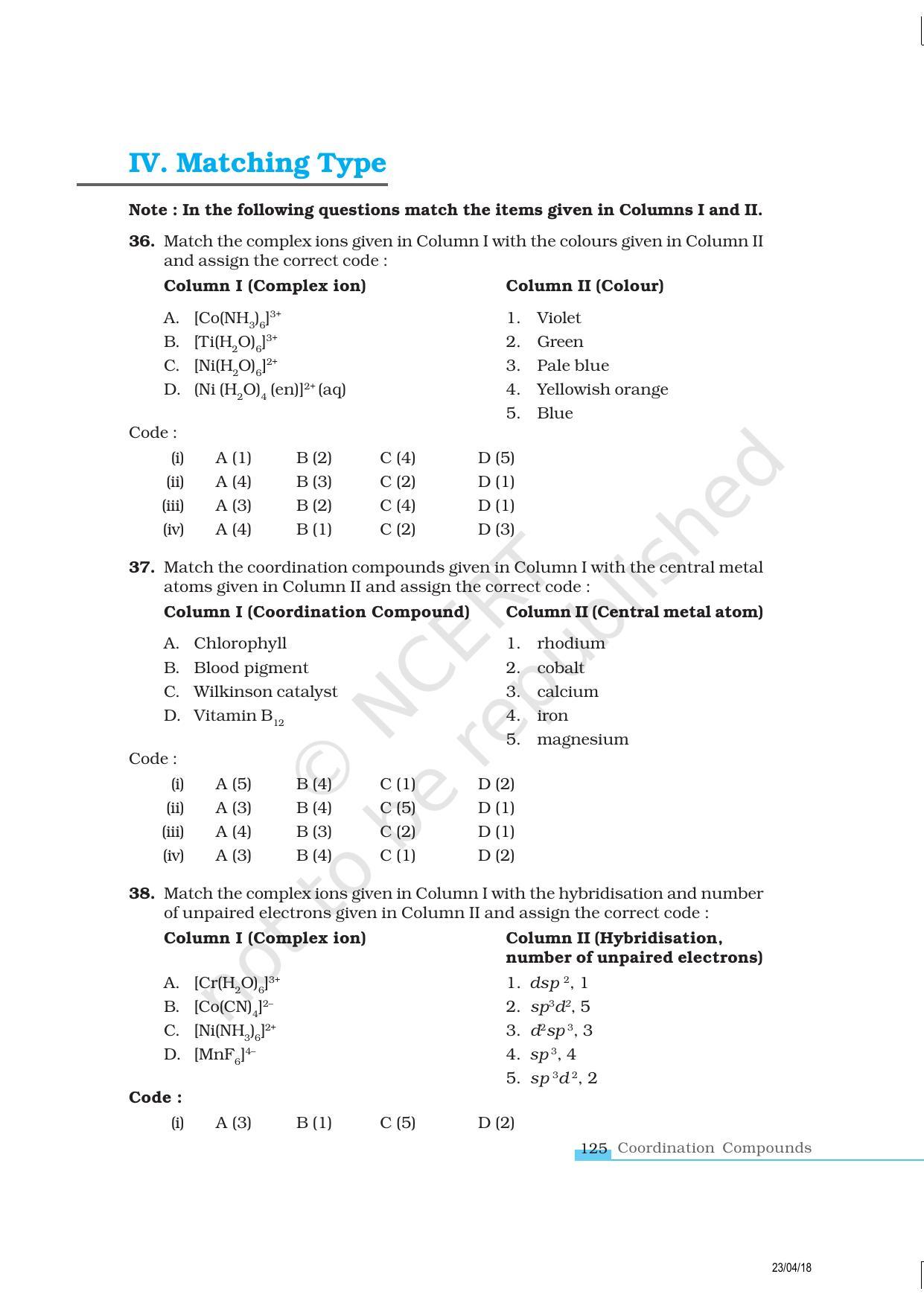NCERT Exemplar Book for Class 12 Chemistry: Chapter 9 Coordination Compounds - Page 6