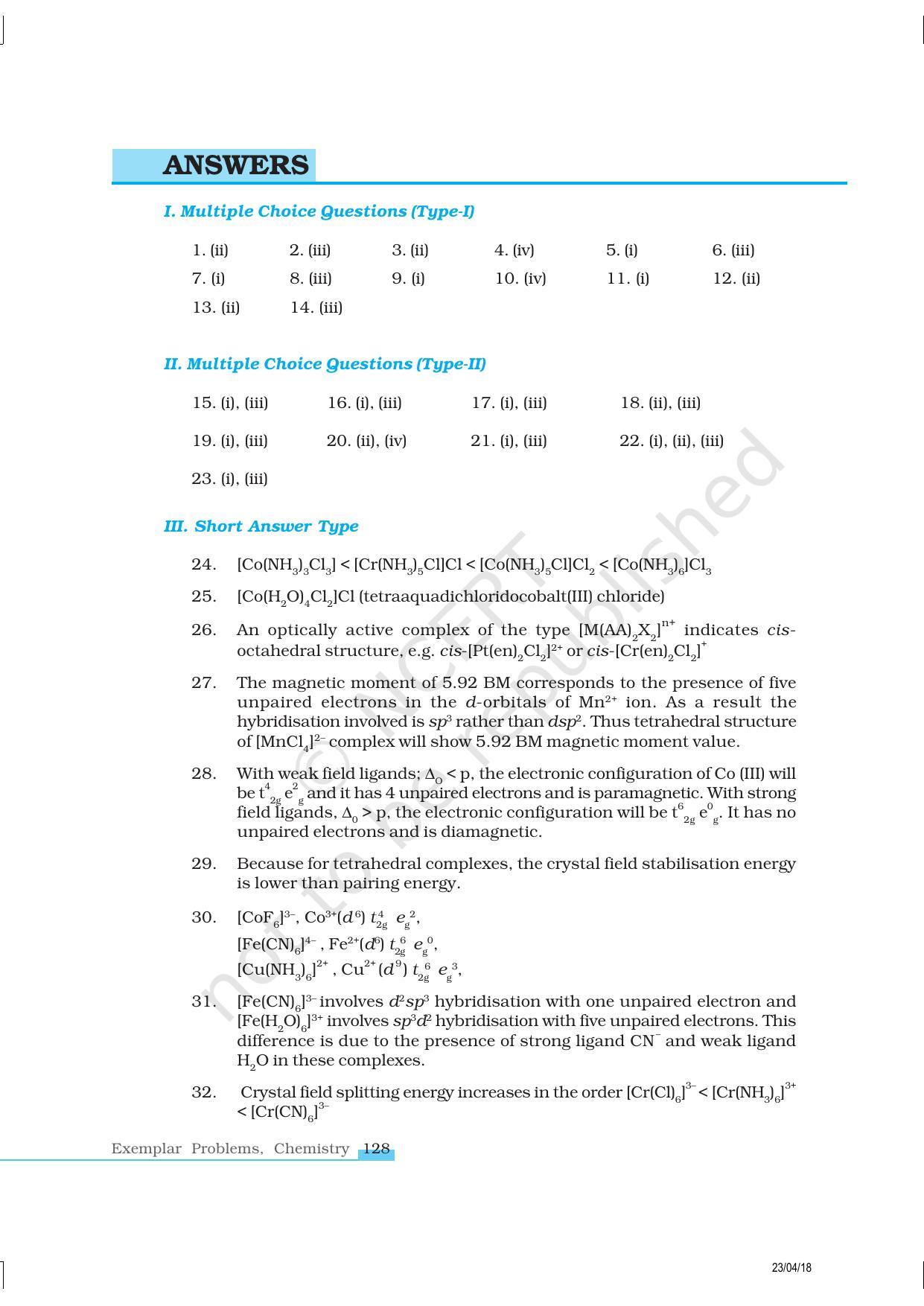 NCERT Exemplar Book for Class 12 Chemistry: Chapter 9 Coordination Compounds - Page 9
