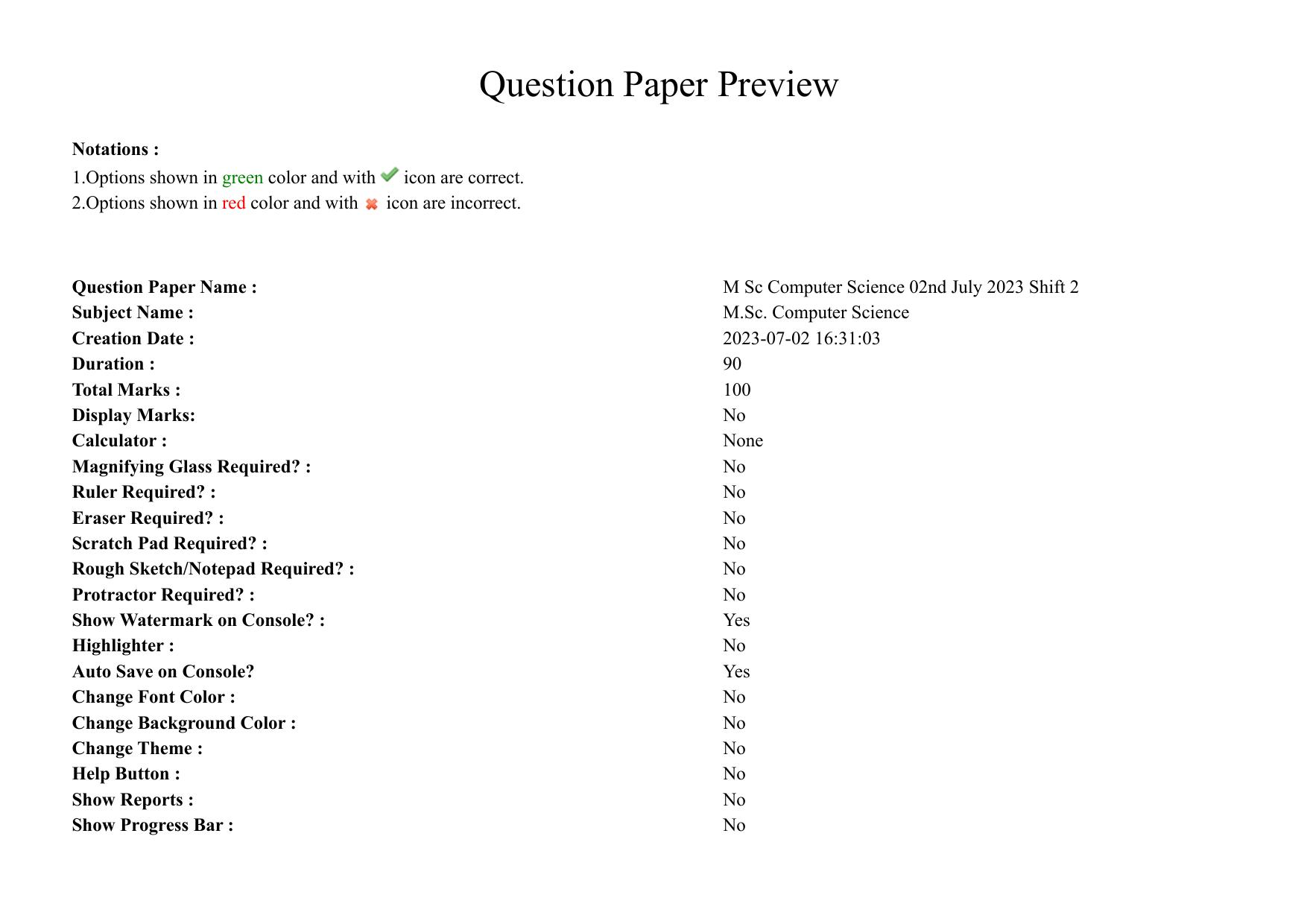 TS CPGET 2023 M Sc Computer Science (Shift 2) Question Paper with Answer Key - Page 1