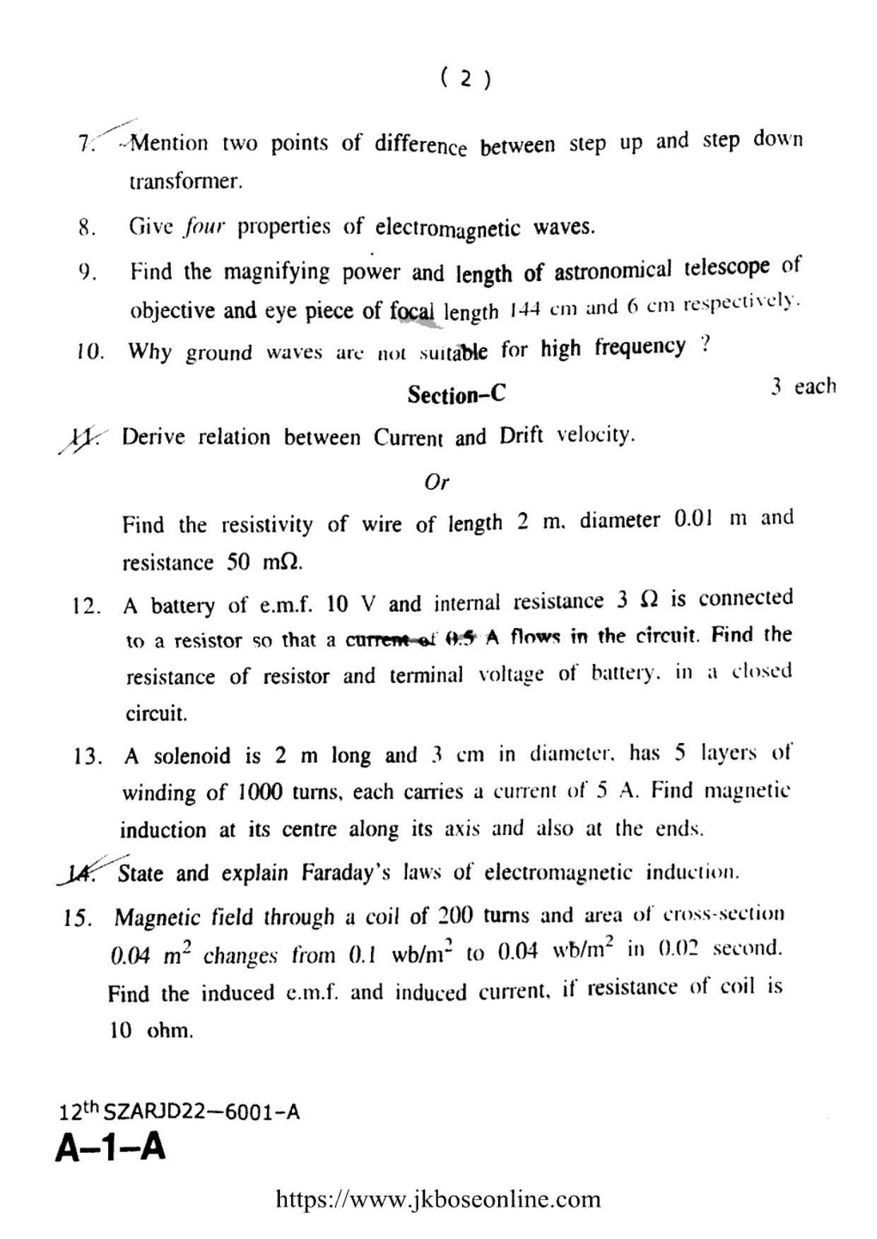 JKBOSE Class 12 Physics 6001-A Question Papers 2022 - Page 2
