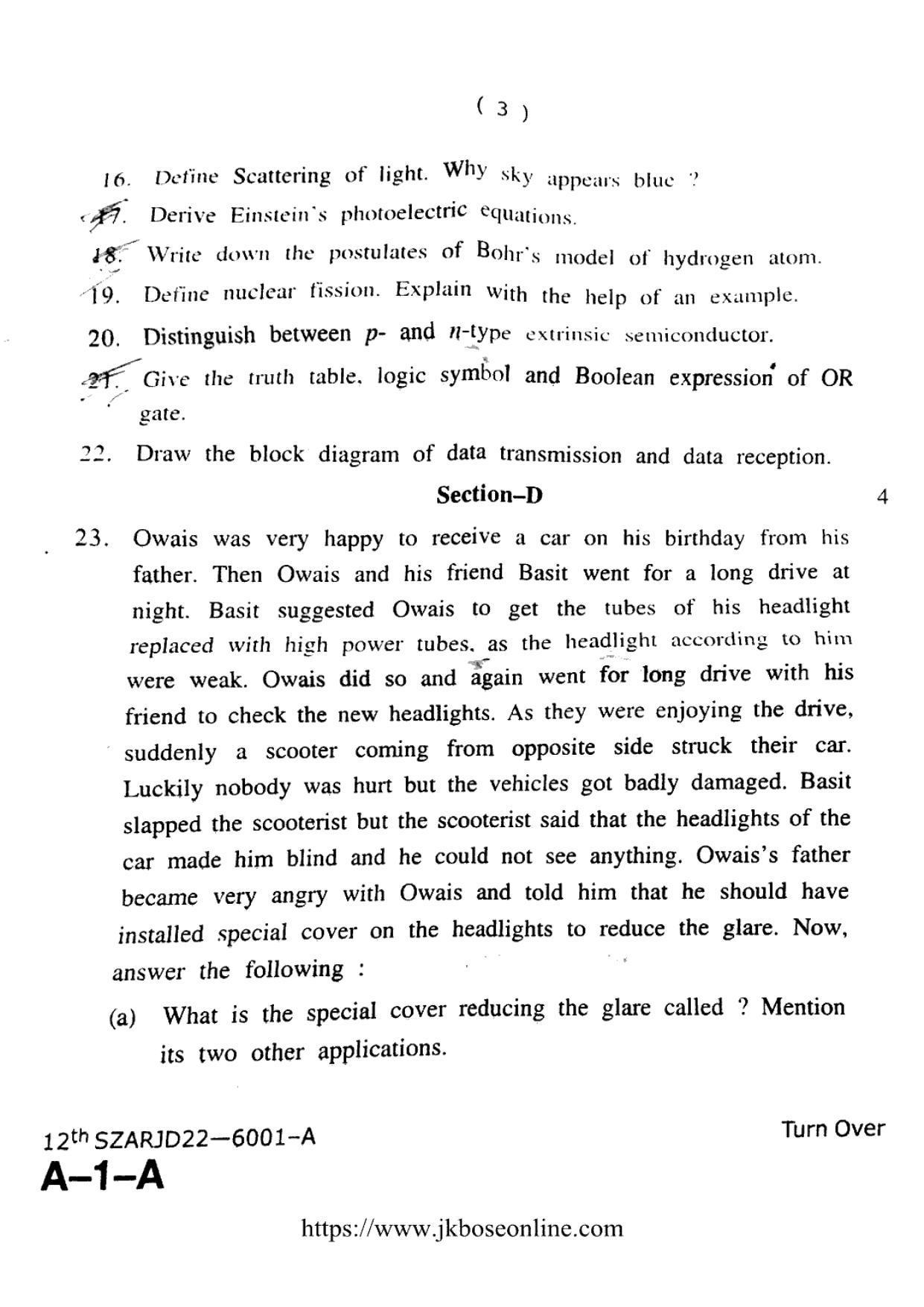 JKBOSE Class 12 Physics 6001-A Question Papers 2022 - Page 3