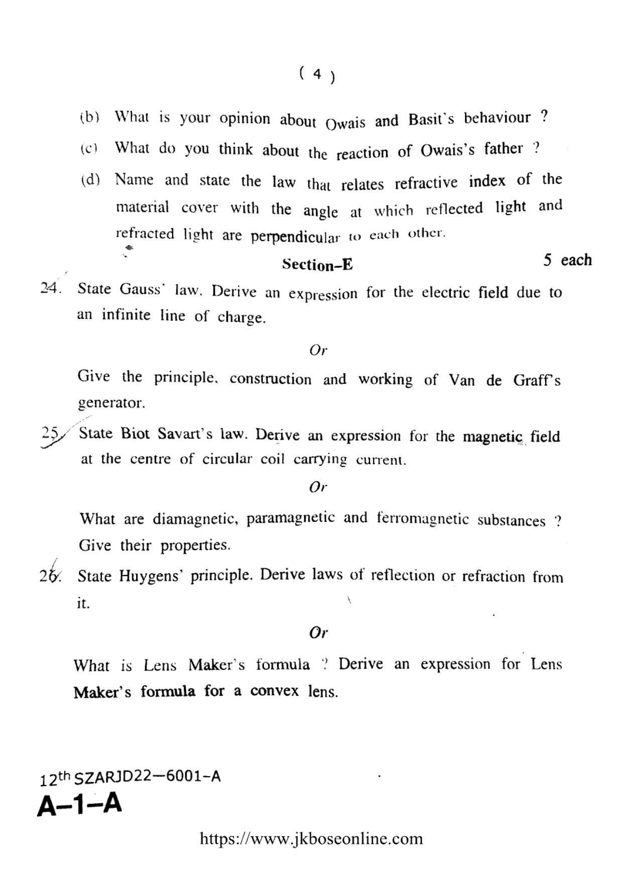 JKBOSE Class 12 Physics 6001-A Question Papers 2022 - Page 4