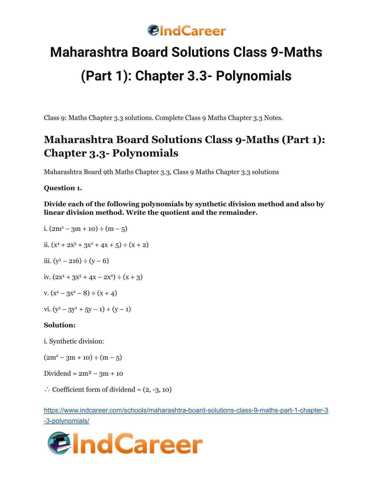 Maharashtra Board Solutions Class 9-Maths (Part 1): Chapter 3.3- Polynomials - Page 2