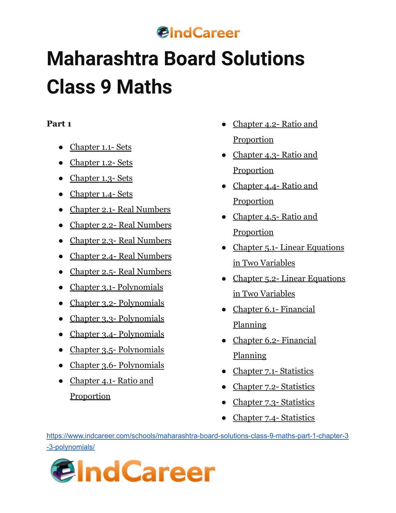 Maharashtra Board Solutions Class 9-Maths (Part 1): Chapter 3.3- Polynomials - Page 11