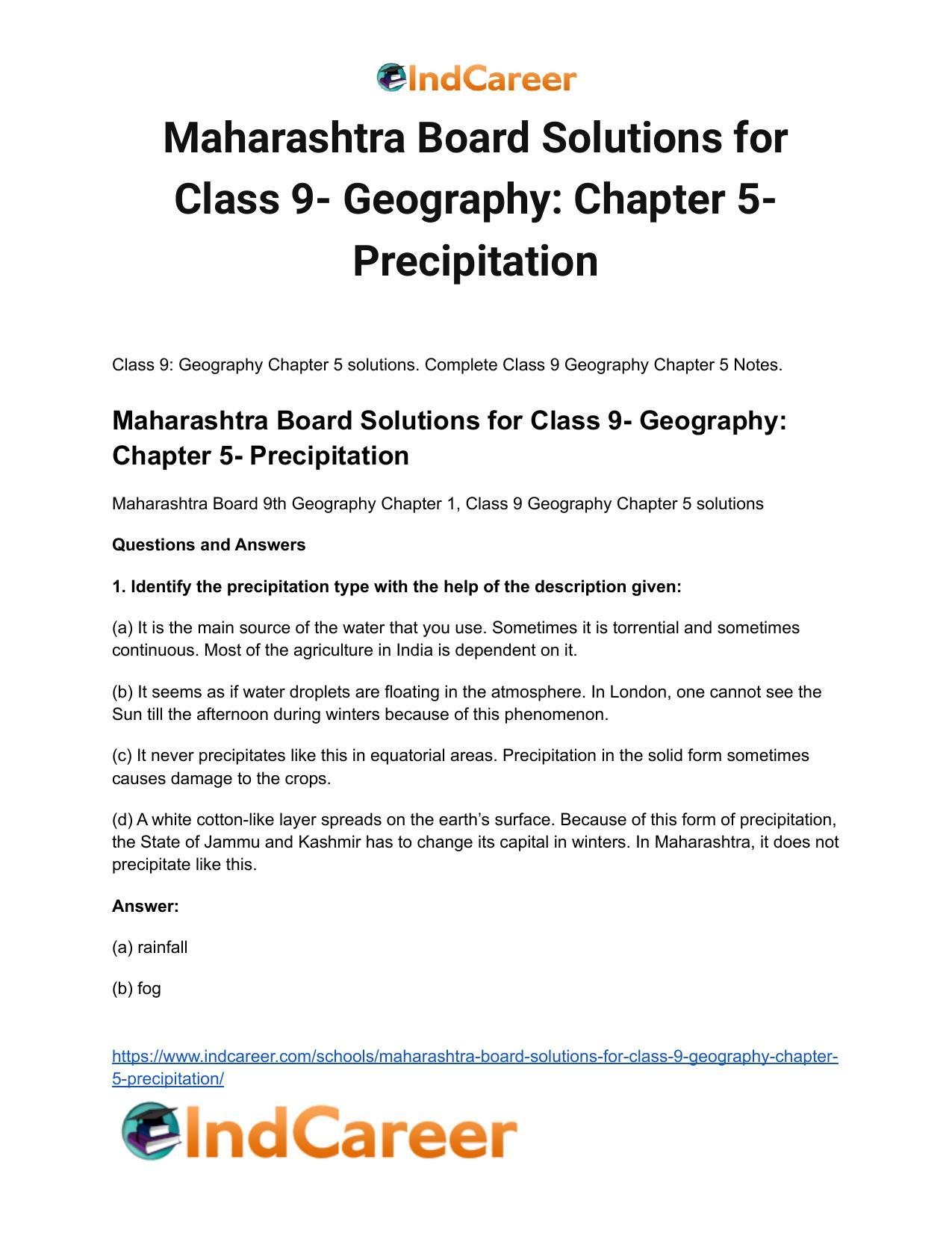 Maharashtra Board Solutions for Class 9- Geography: Chapter 5- Precipitation - Page 2