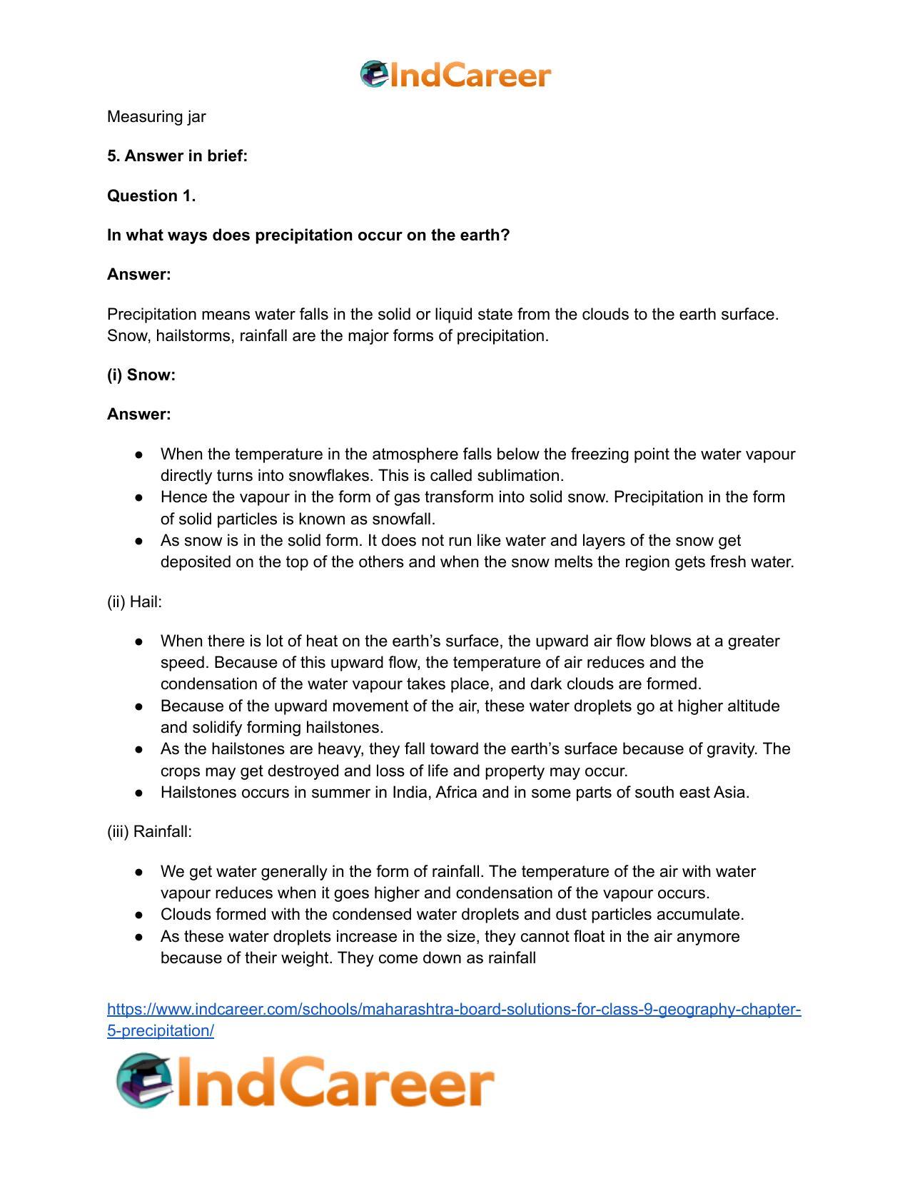 Maharashtra Board Solutions for Class 9- Geography: Chapter 5- Precipitation - Page 6