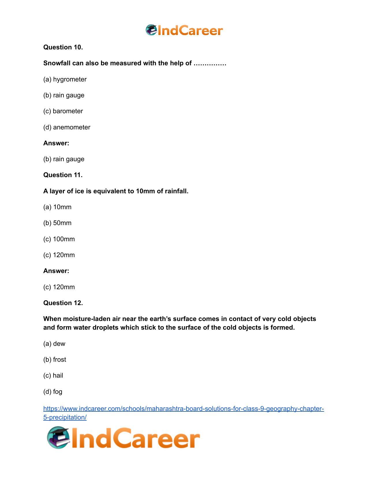 Maharashtra Board Solutions for Class 9- Geography: Chapter 5- Precipitation - Page 17