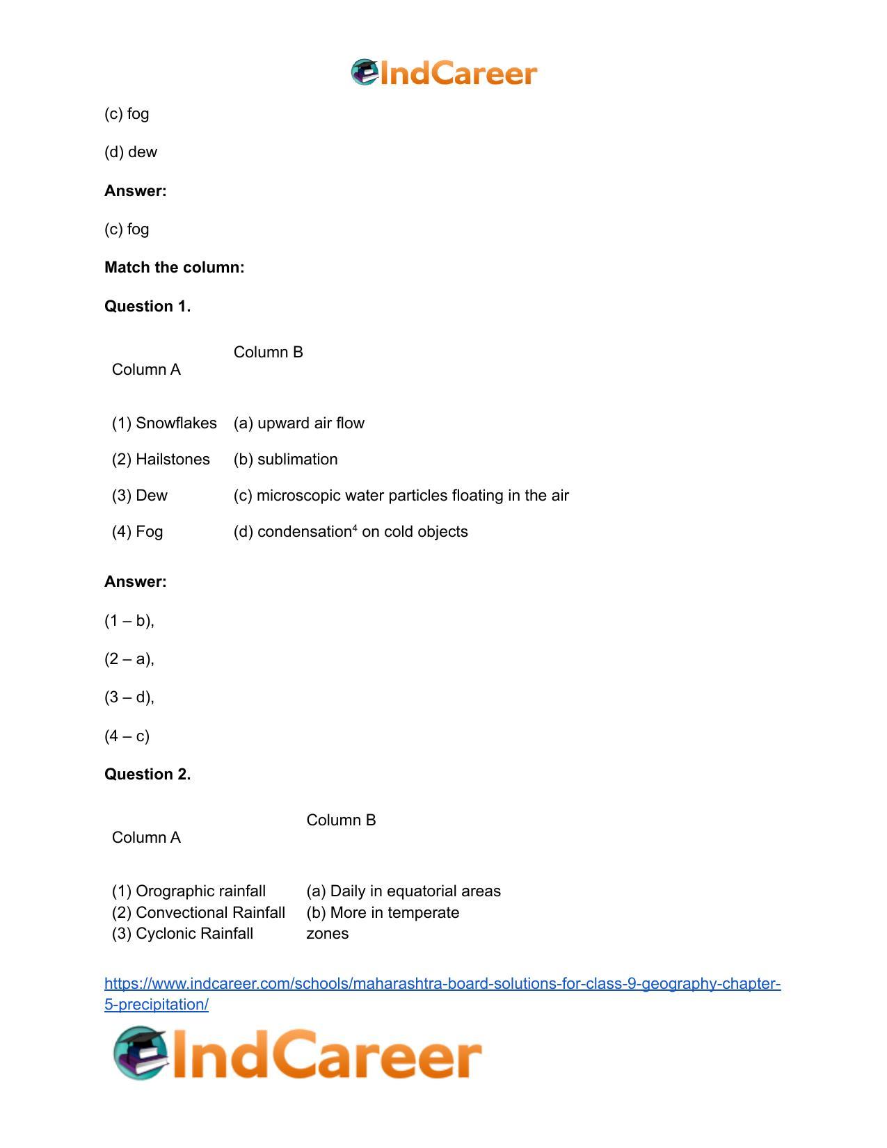 Maharashtra Board Solutions for Class 9- Geography: Chapter 5- Precipitation - Page 19