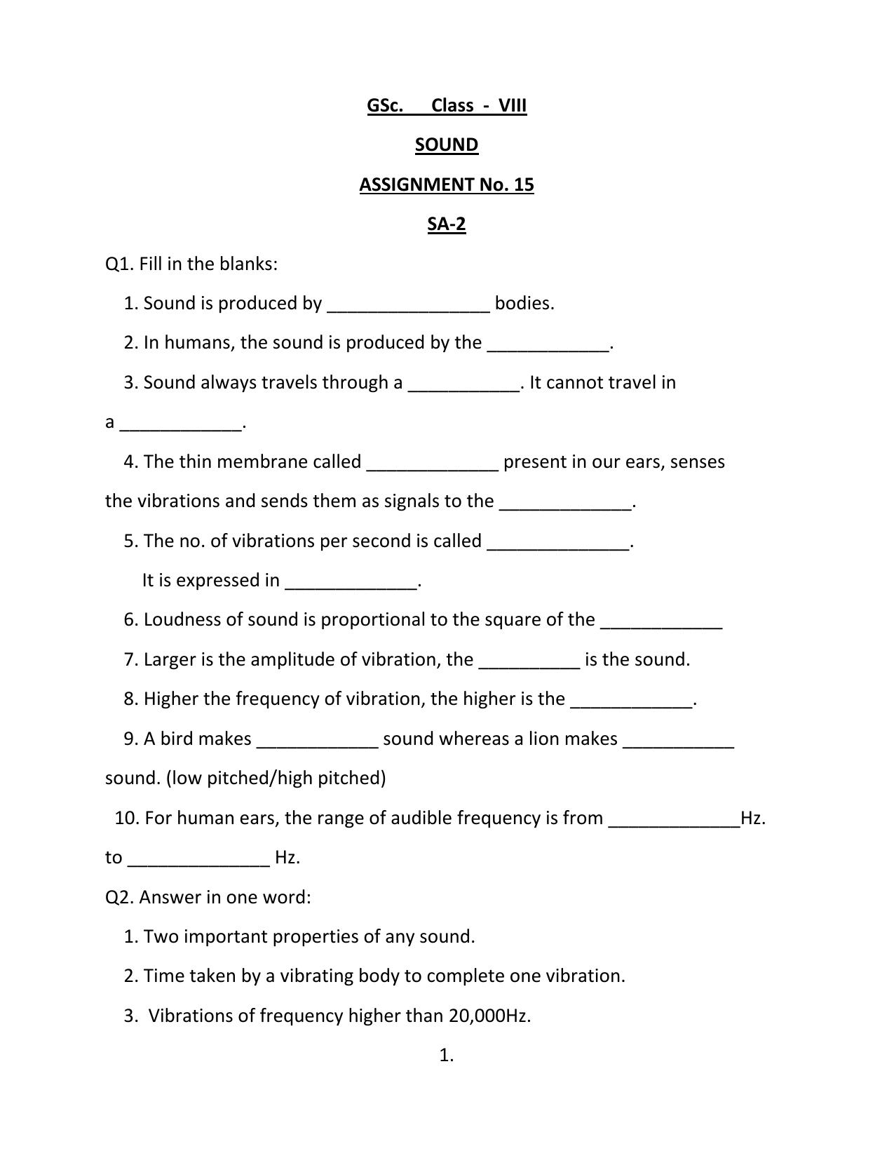 CBSE Worksheets for Class 8 Science Assignment 18 - Page 1