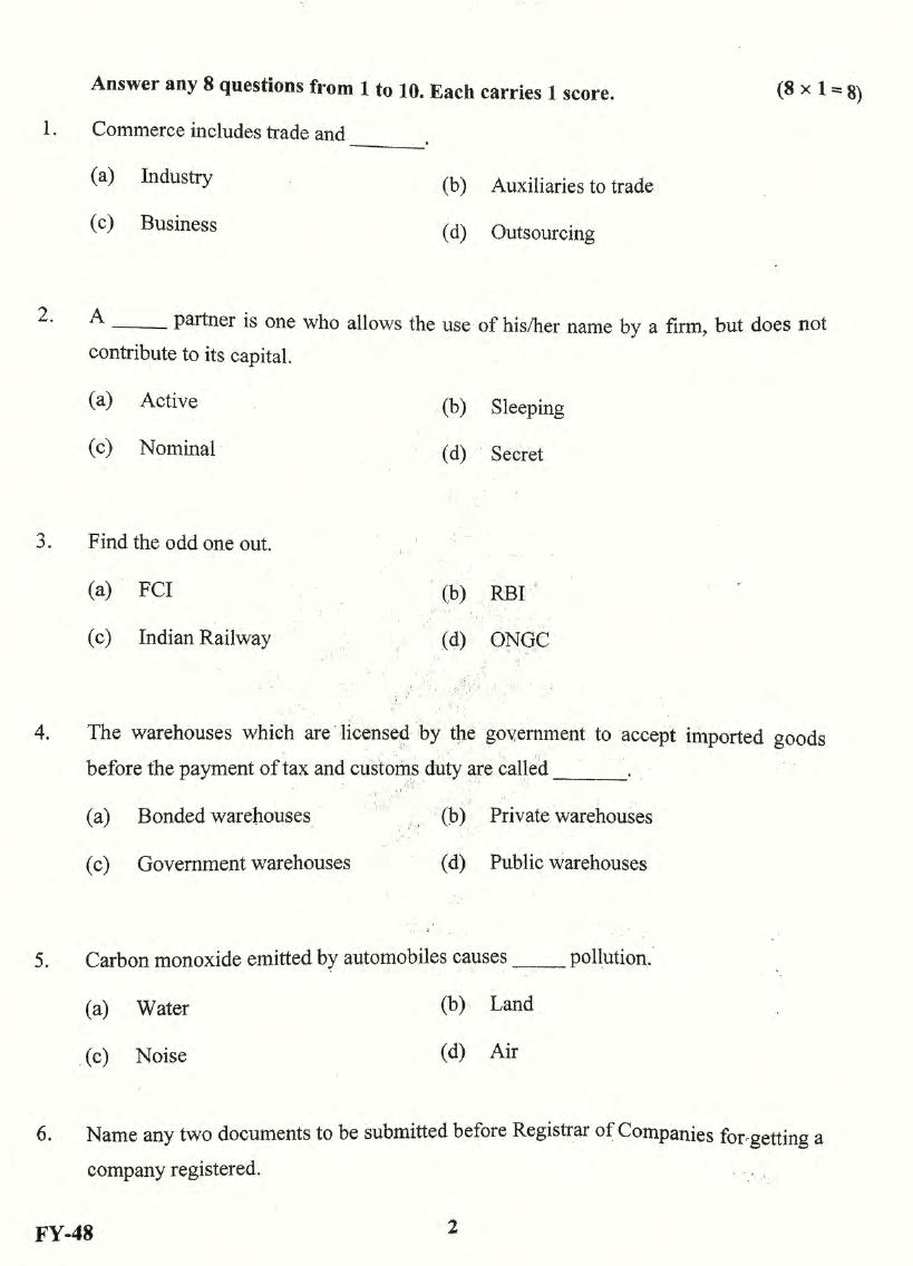 Kerala Plus One 2022 Business Studies Question Paper (EM) - Page 2
